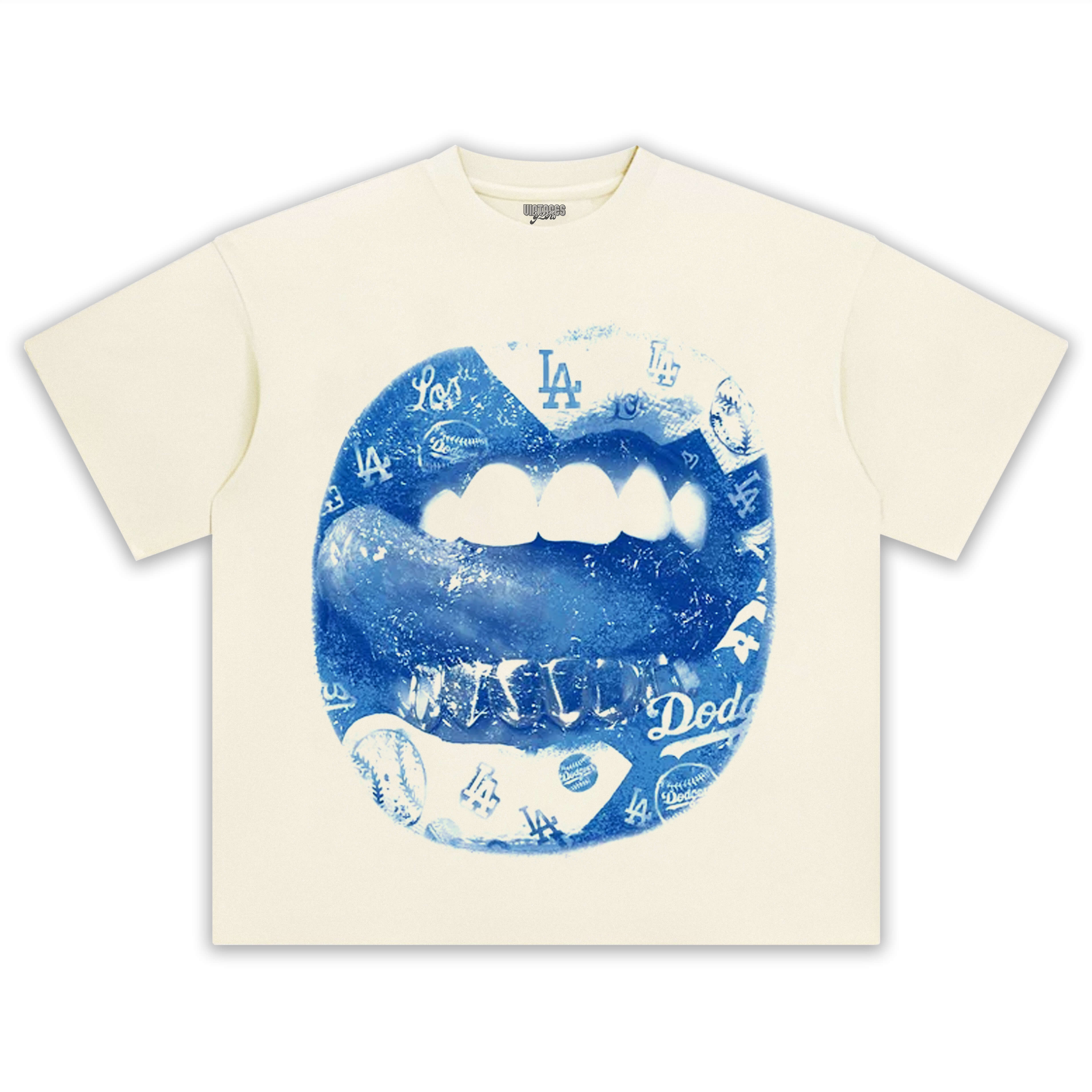 BLUE VINTAGE DODGERS LIP PRINT TEE & LS & HOODIE