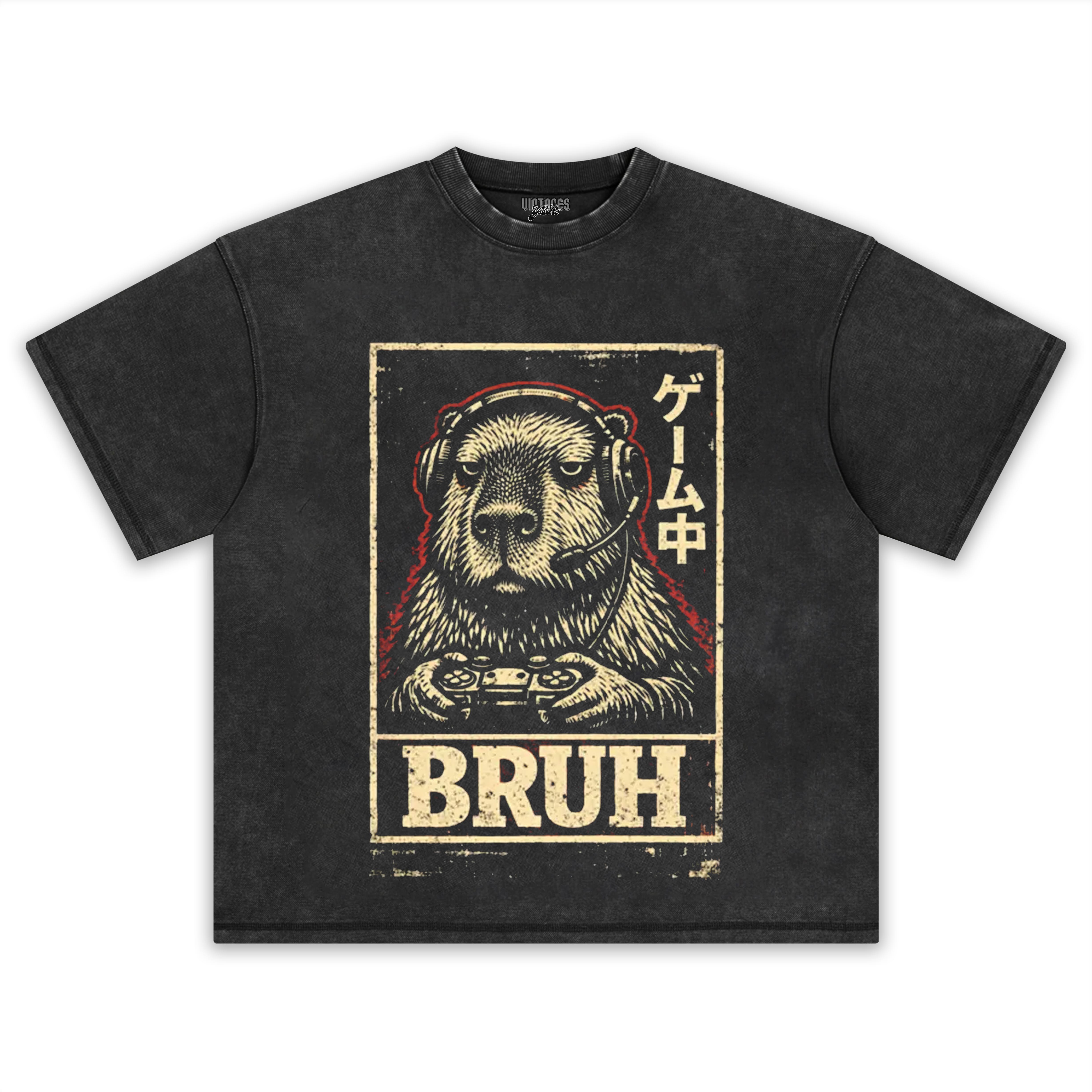 BRUH CAPYBARA GAMER VIDEO GAMES MEME TEE & LS & HOODIE