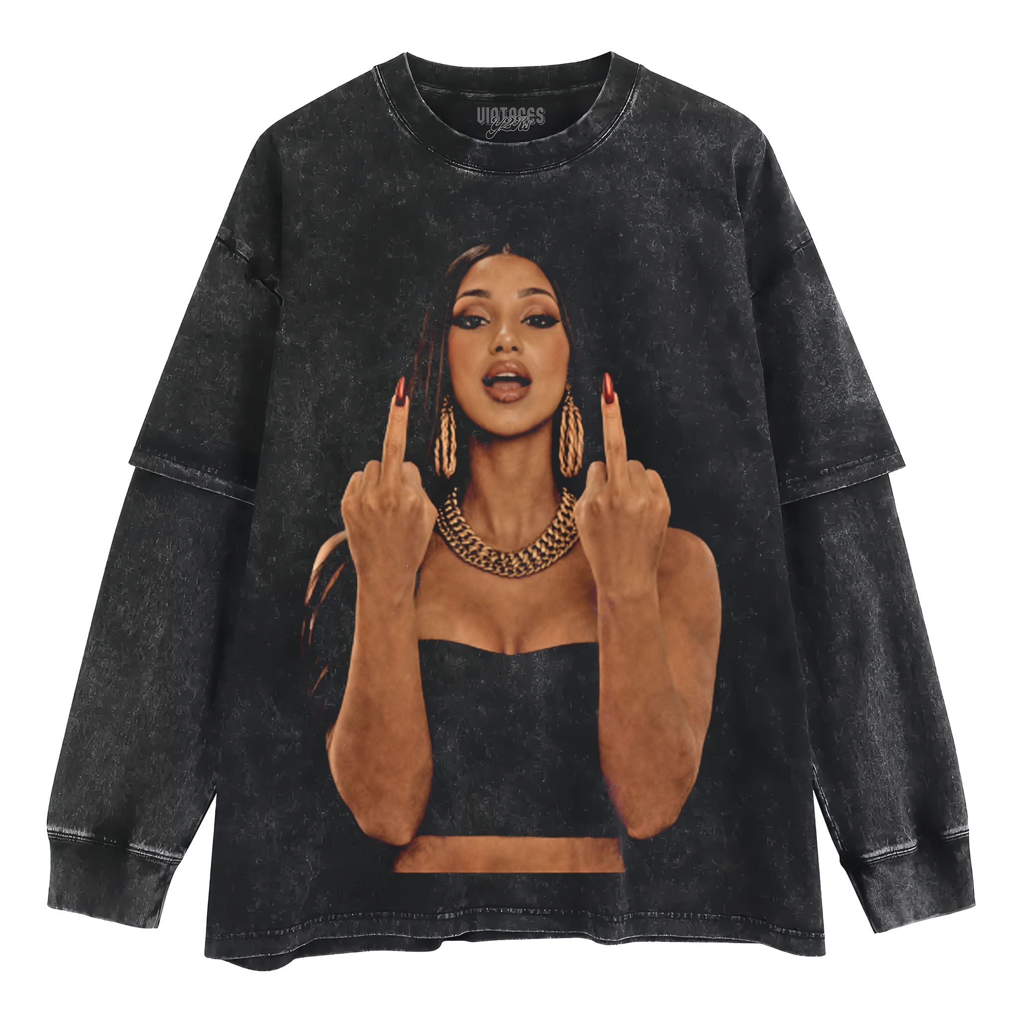 CARDI B MIDDLE FINGER MEME VINTAGE TANK TOP & TEE & LONG SLEEVE & LAYERED LS & HOODIE