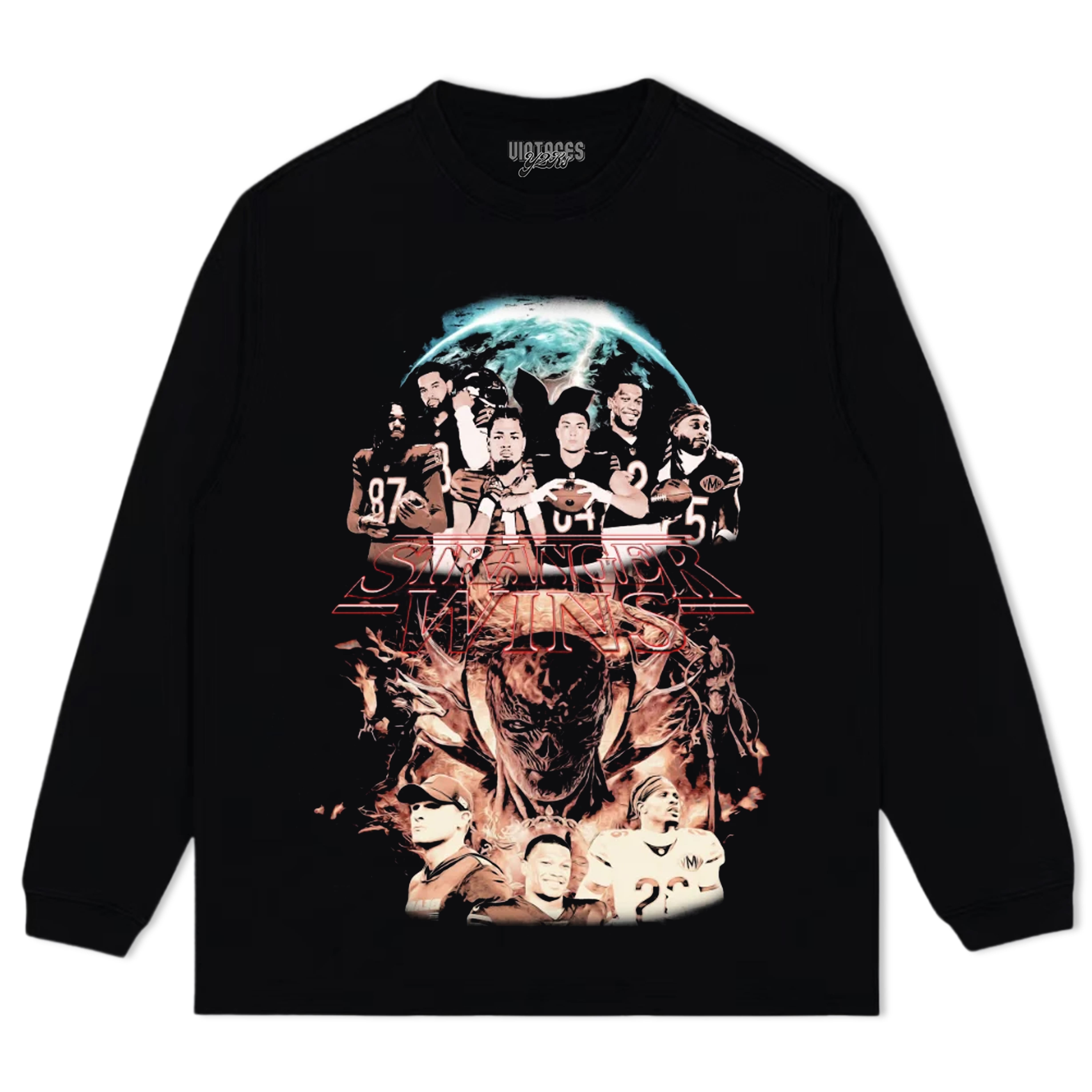 CHICAGO BEARS STRANGER THINGS PLAYOFFS 2025 VINTAGE GRAPHIC TEE & LS & HOODIE