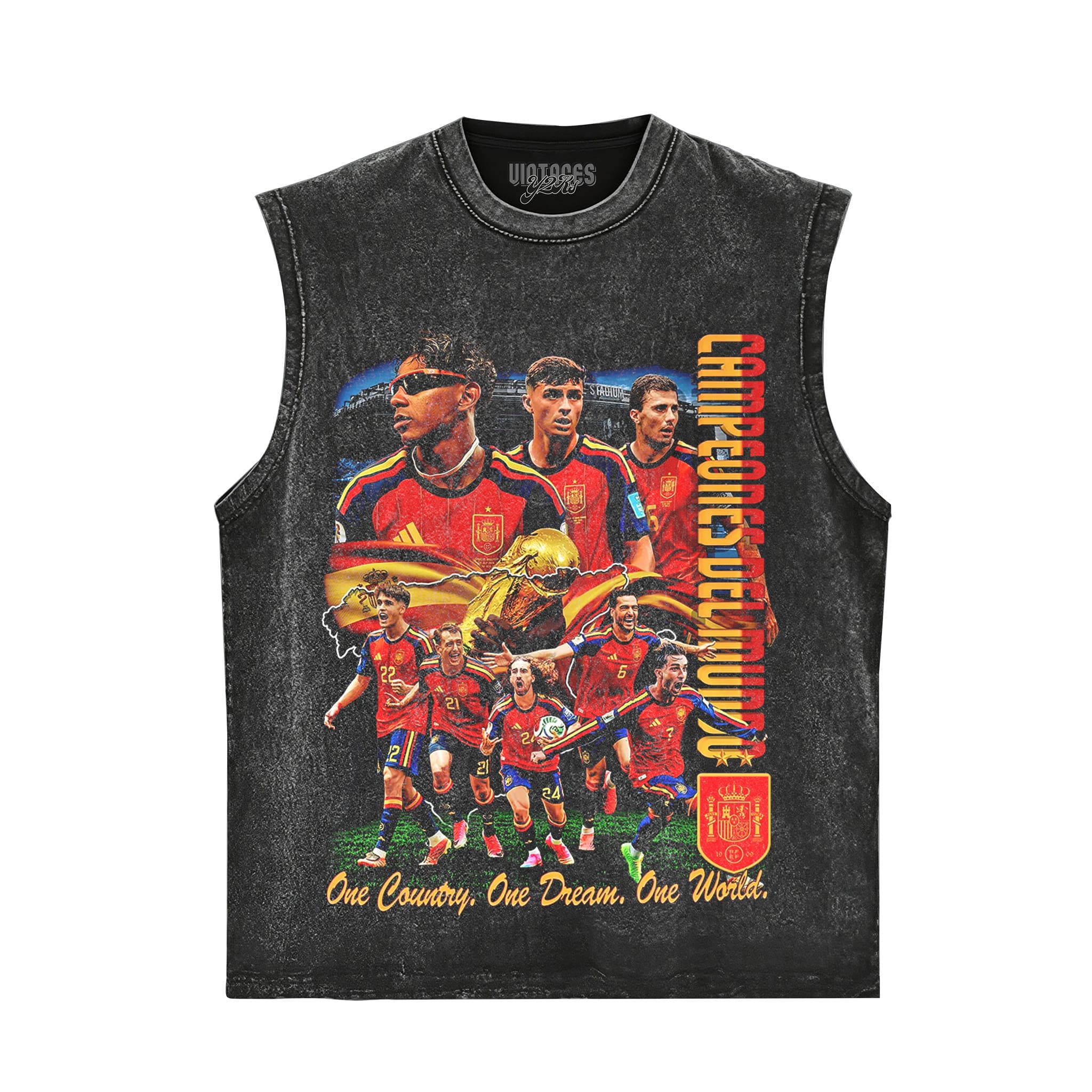 ESPAÑA WORLD CHAMPIONS WASHED BLACK TANK TOP & TEE & LONG SLEEVE & LAYERED LS & HOODIE