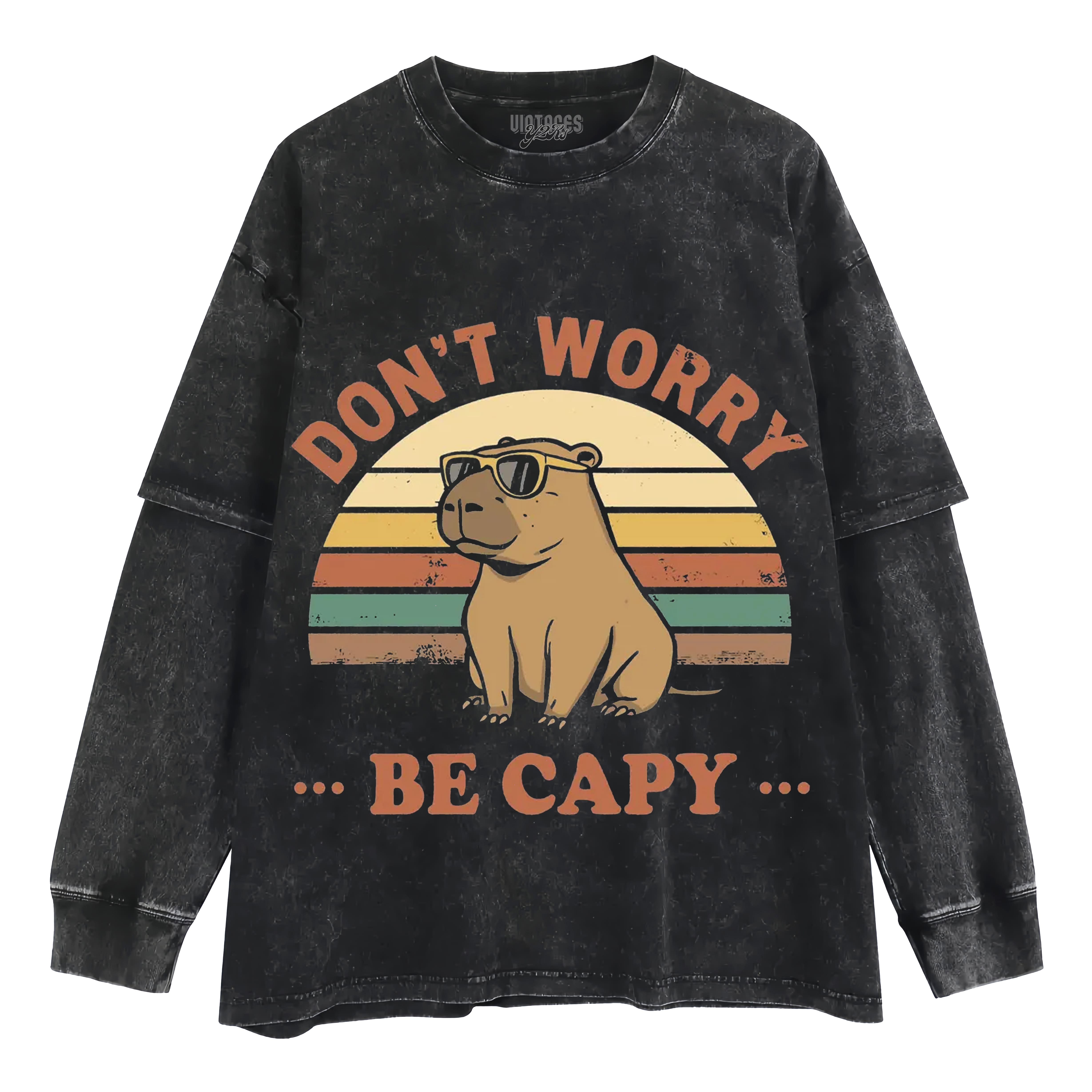 FUNNY CAPYBARA SHIRT, DON'T WORRY BE CAPY LAYERED LONG SLEEVE