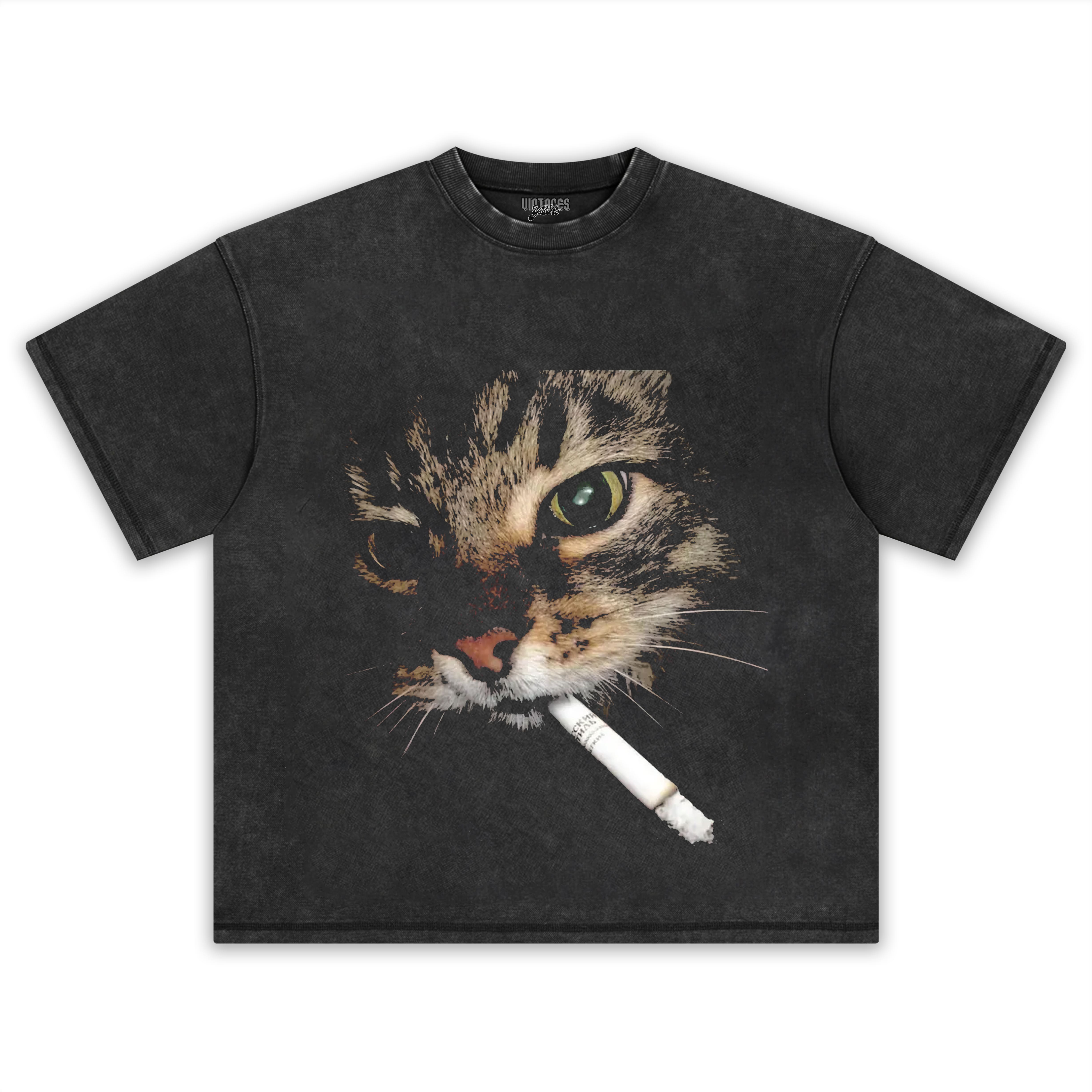 FUNNY CAT SMOKING COMFORT COLORS TEE & LS & HOODIE