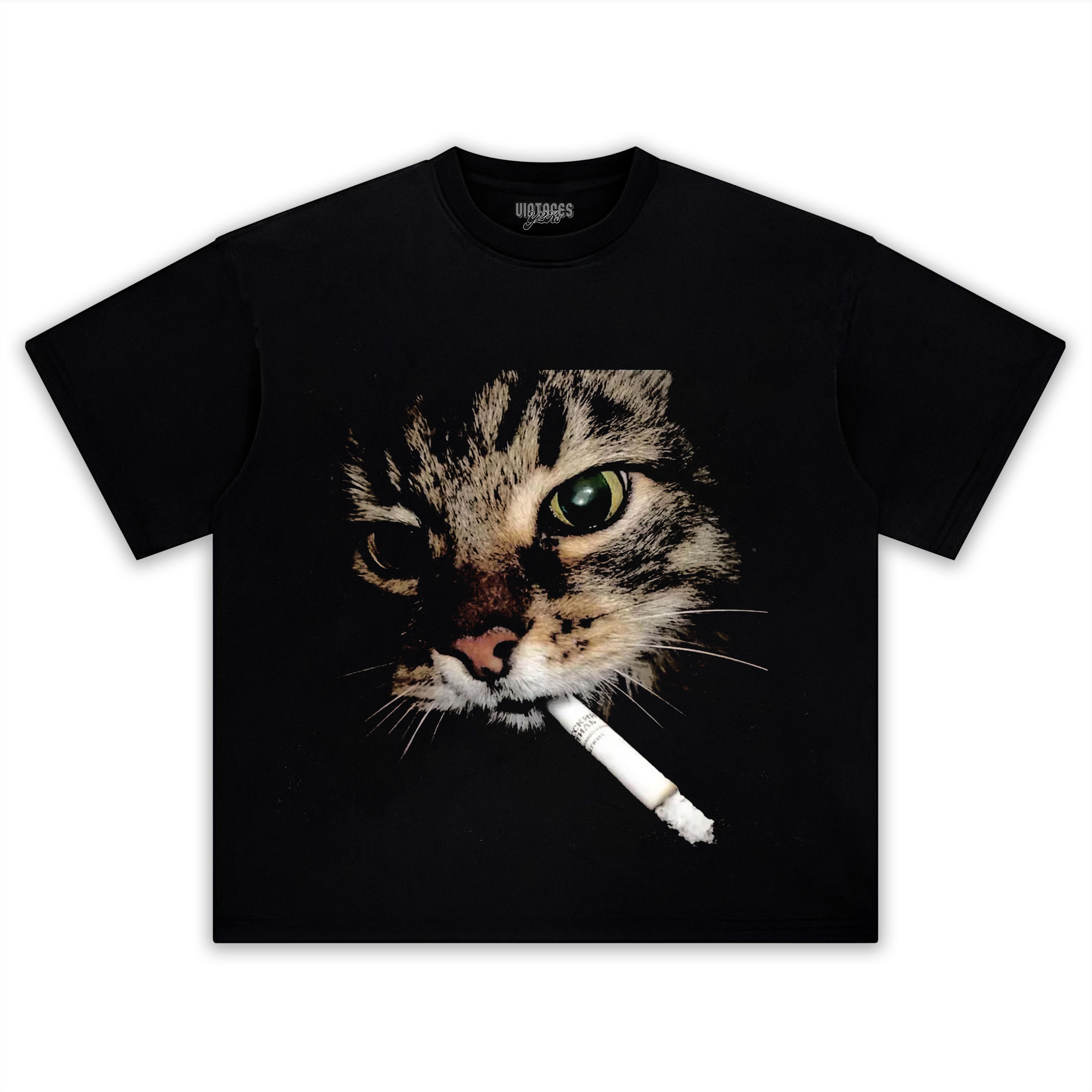 FUNNY CAT SMOKING COMFORT COLORS TEE & LS & HOODIE