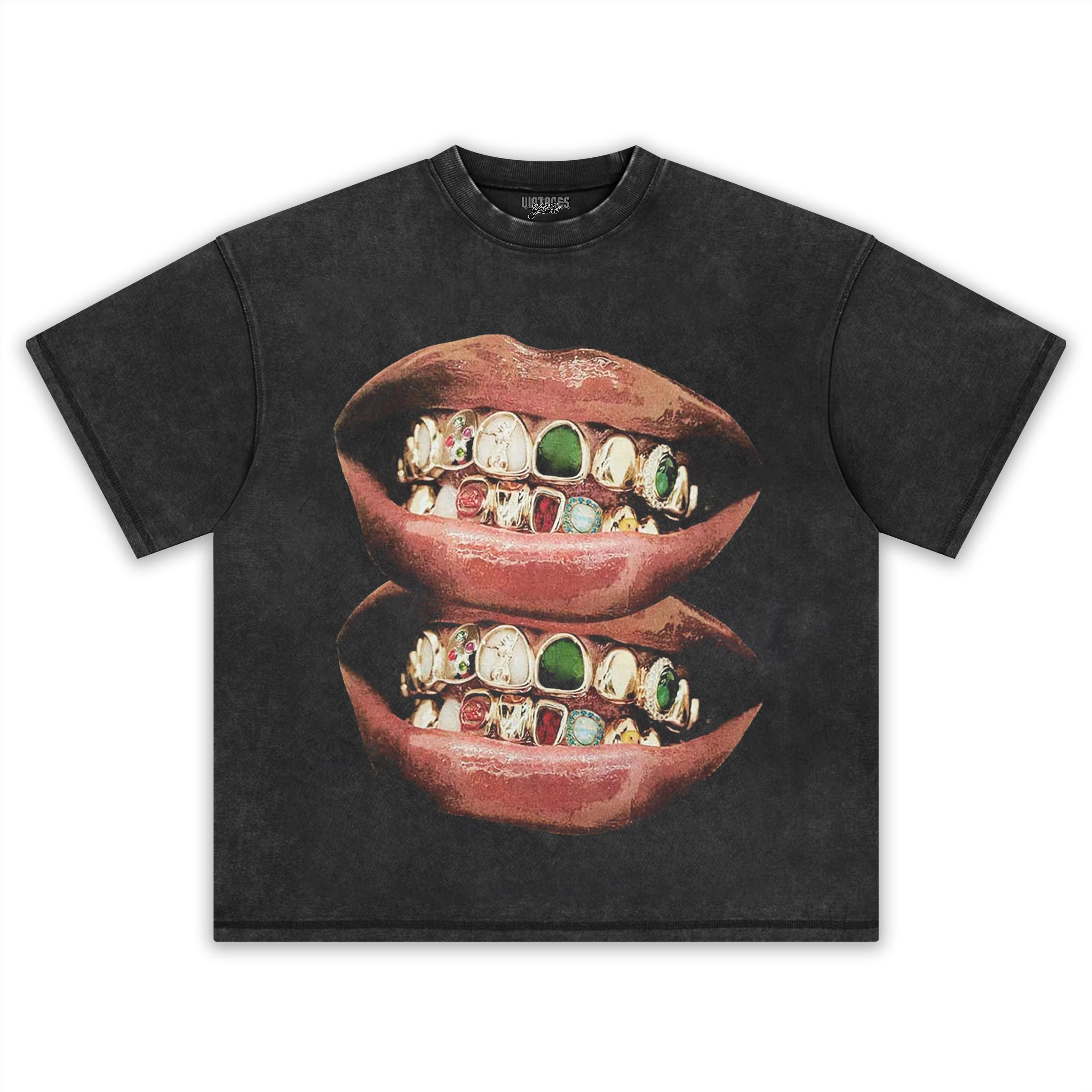 GOLD & JADE UNIQUE GRILLS LIP PRINT TEE