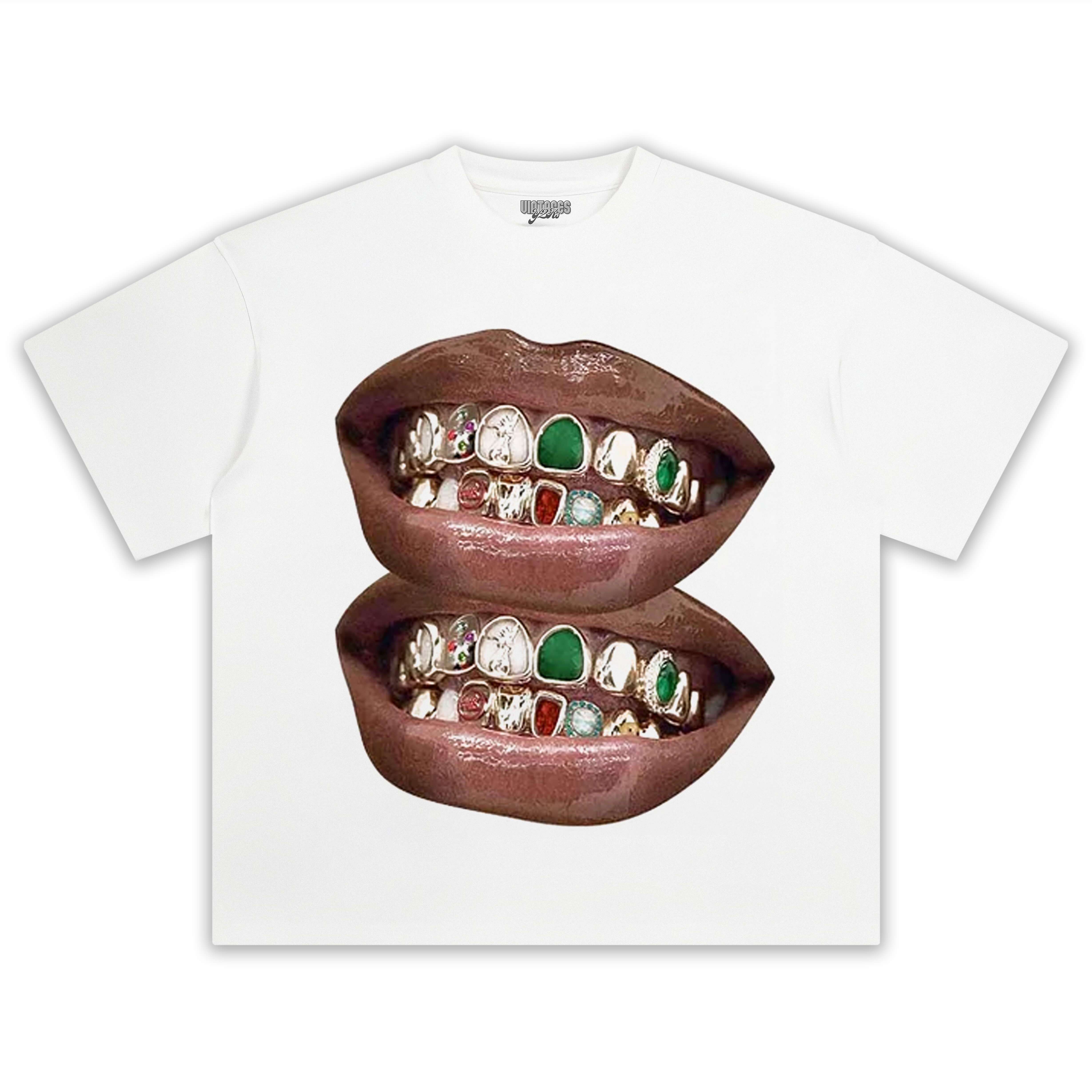 GOLD & JADE UNIQUE GRILLS LIP PRINT TEE