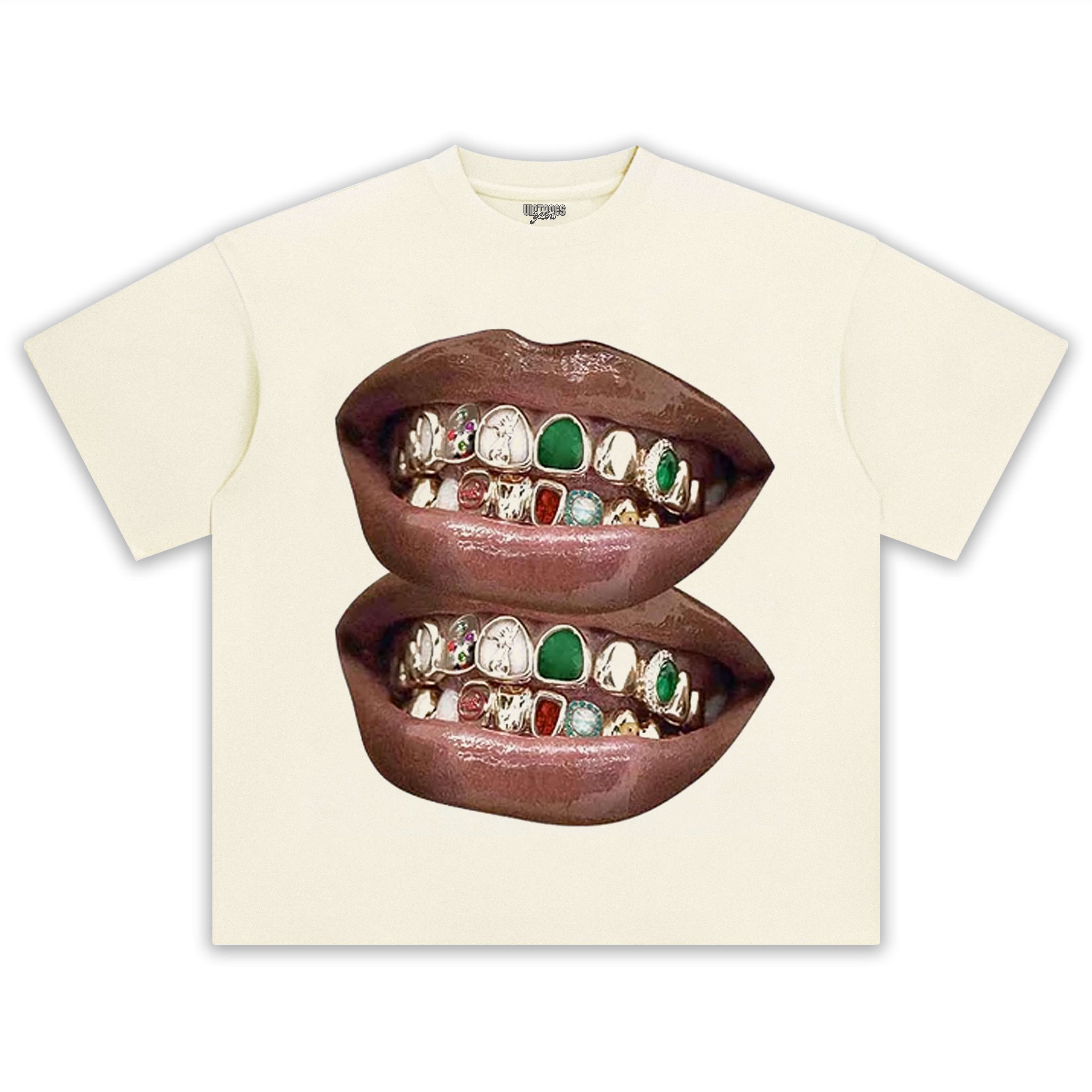 GOLD & JADE UNIQUE GRILLS LIP PRINT TEE