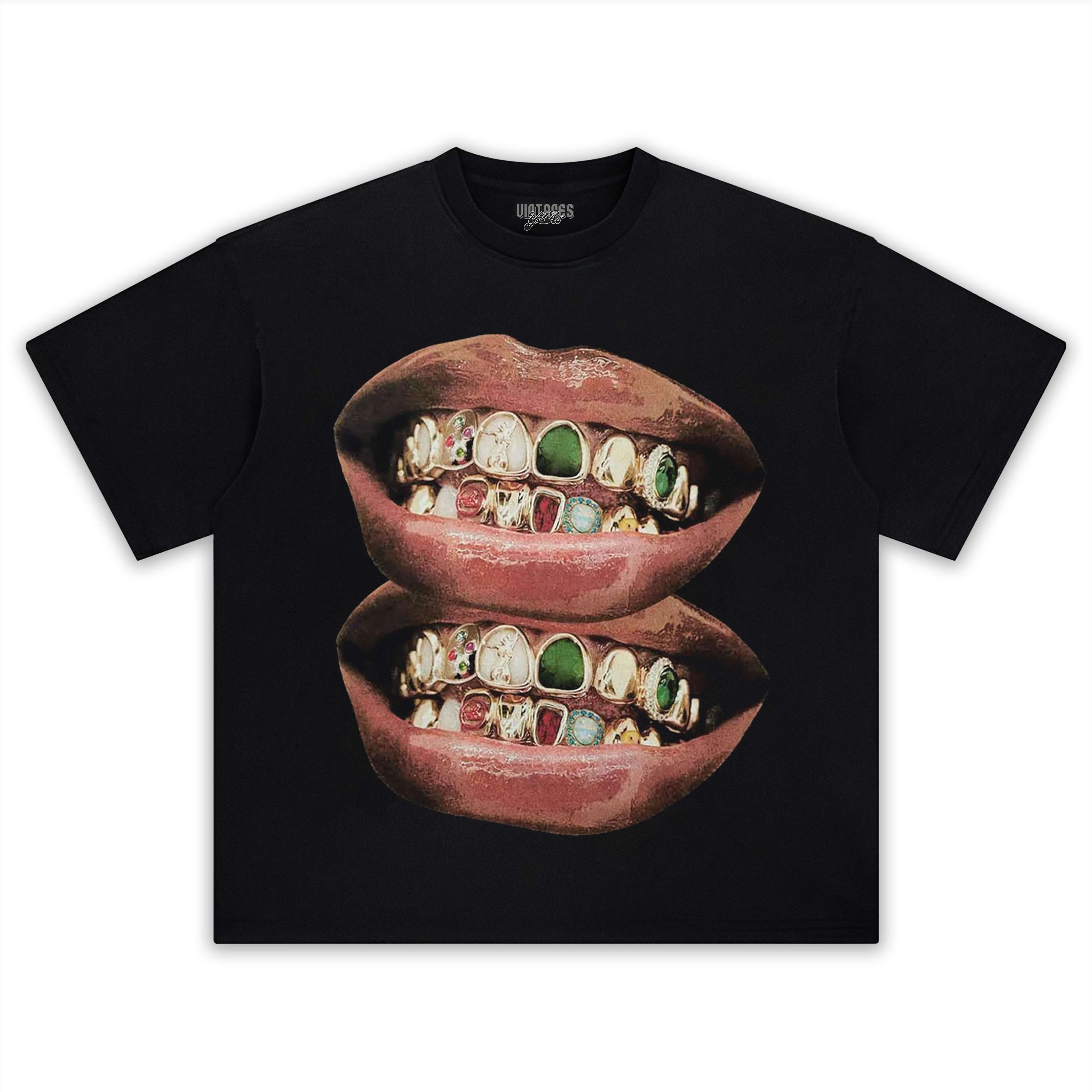 GOLD & JADE UNIQUE GRILLS LIP PRINT TEE