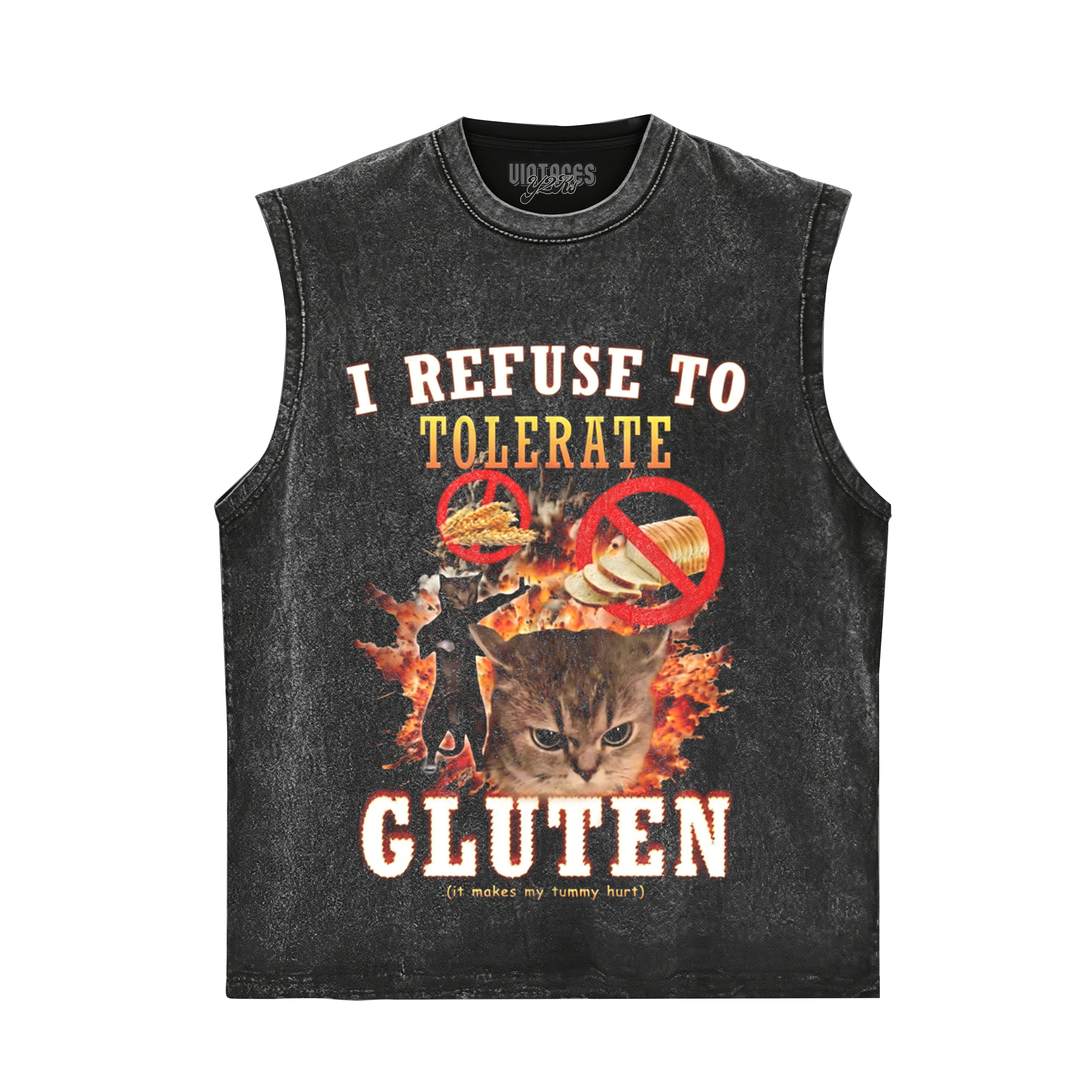 I REFUSE TO TOLERATE GLUTEN FUNNY CAT MEME TANK TOP