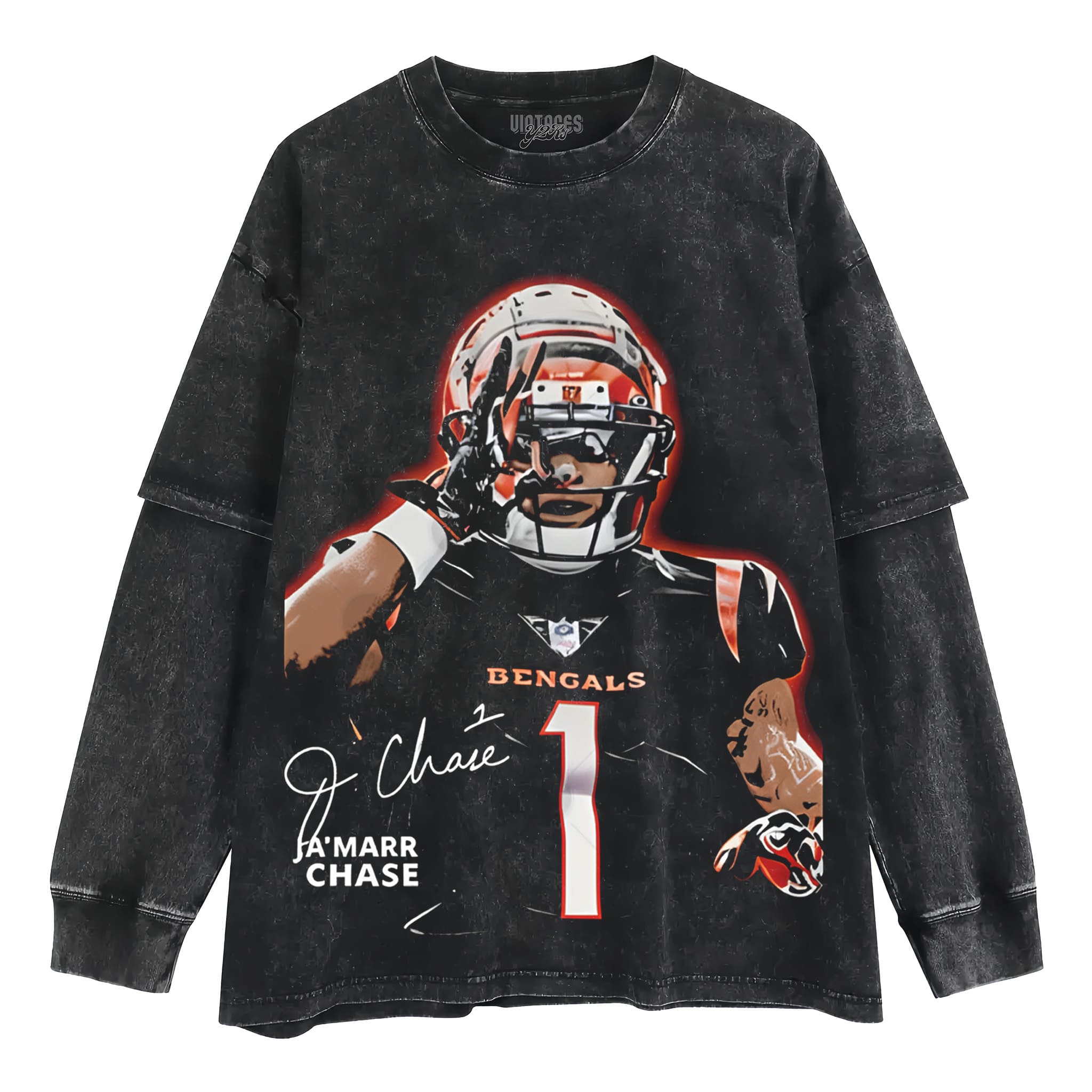 JA’MARR CHASE - CINCINNATI FOOTBALL VINTAGE TANK TOP & TEE & LONG SLEEVE & LAYERED LS & HOODIE
