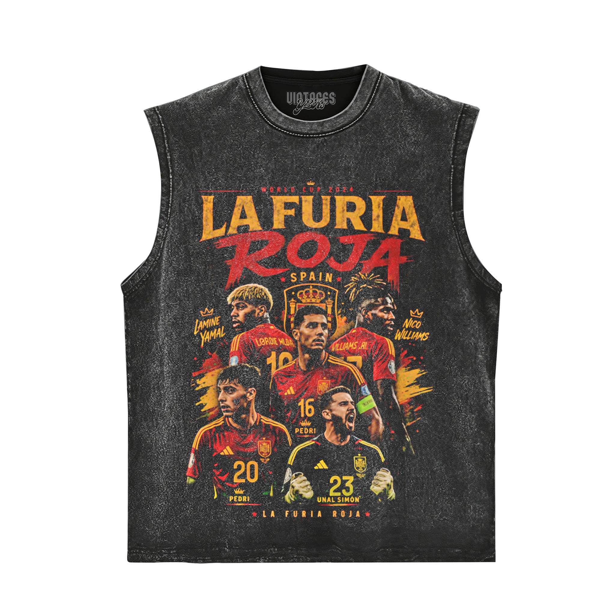LA FURIA ROJA SPAIN FOOTBALL VINTAGE 2026 SOCCER DESIGN TANK TOP & TEE & LONG SLEEVE & LAYERED LS & HOODIE