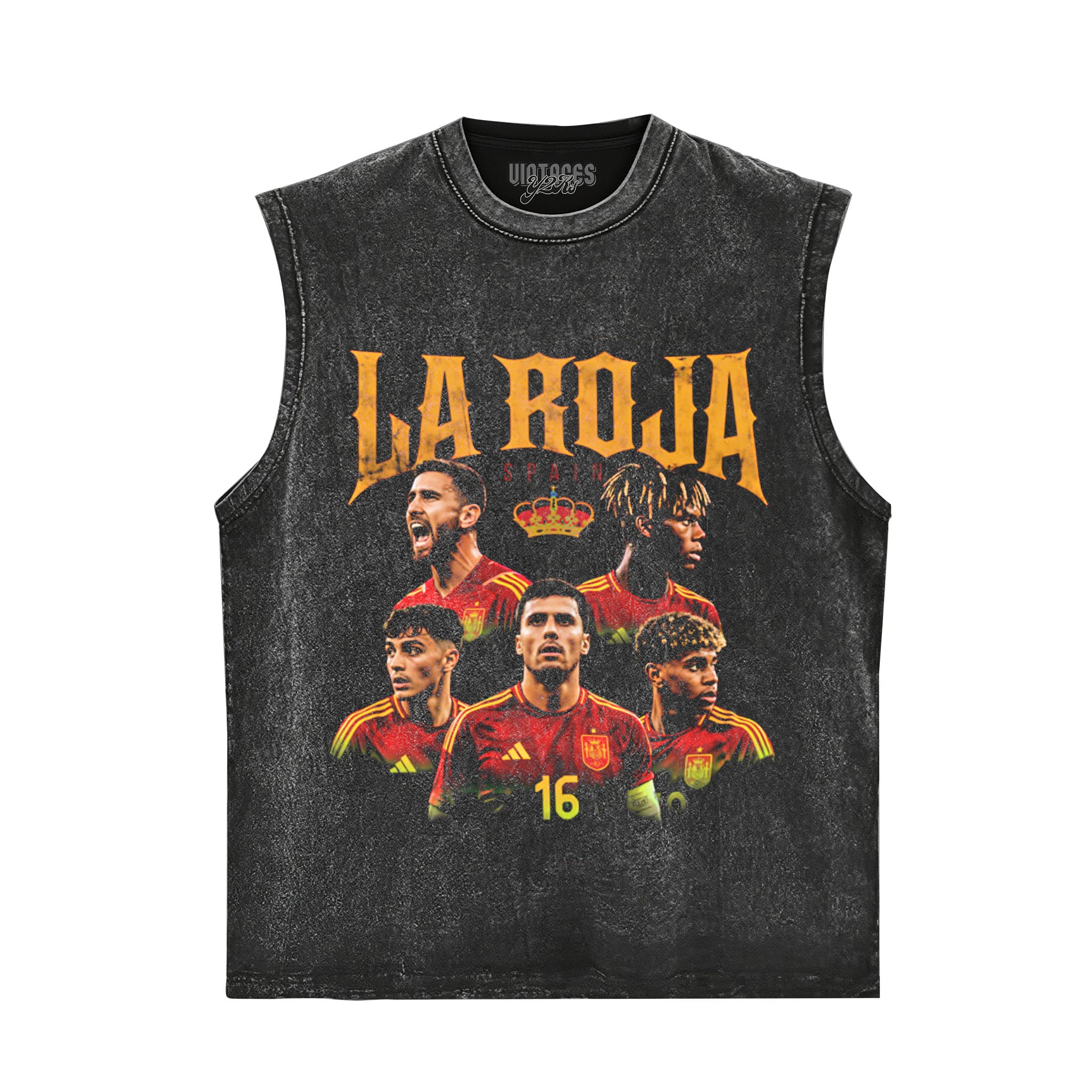 LA FURIA ROJA SPAIN FOOTBALL VINTAGE 2026 SOCCER DESIGN V2 TANK TOP & TEE & LONG SLEEVE & LAYERED LS & HOODIE