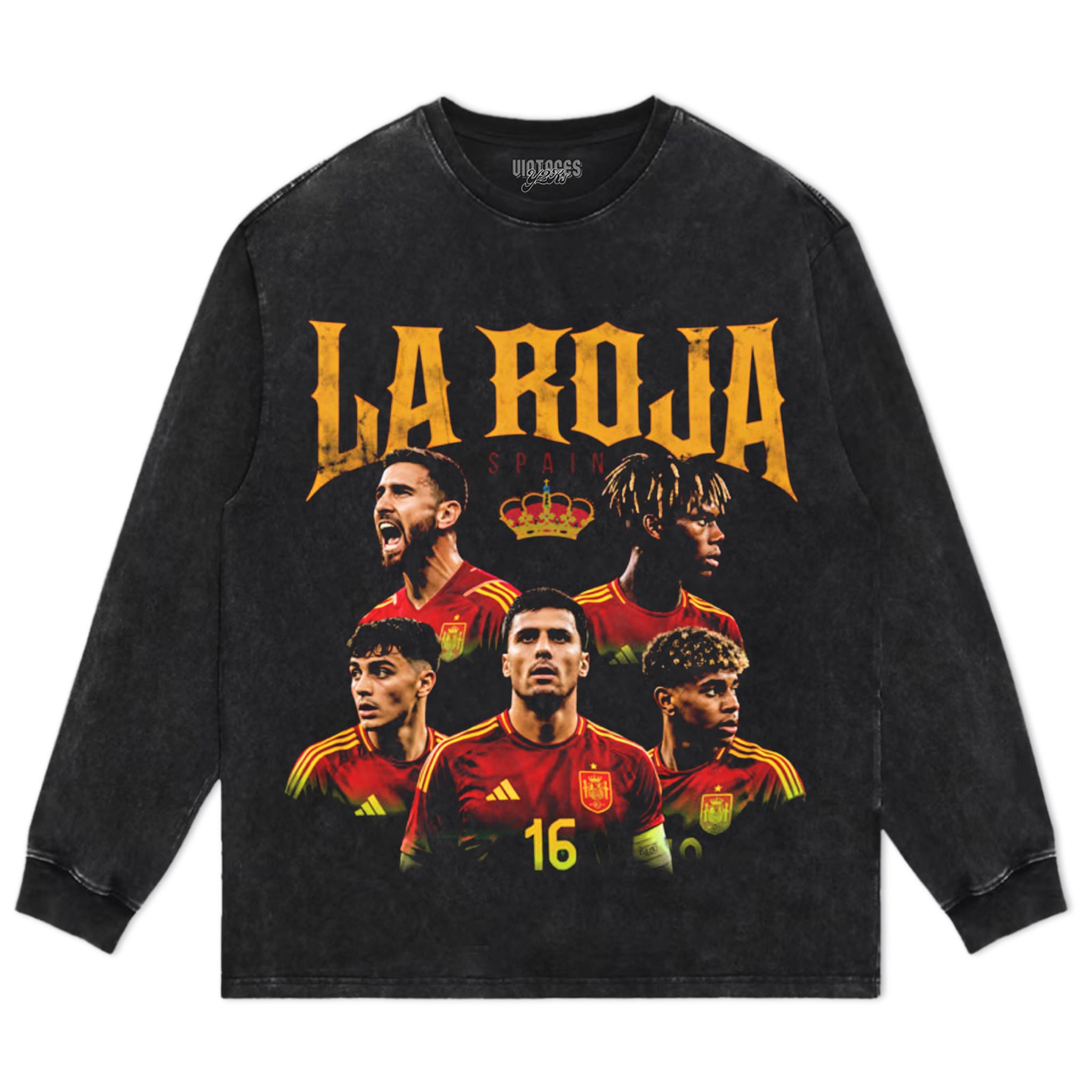 LA FURIA ROJA SPAIN FOOTBALL VINTAGE 2026 SOCCER DESIGN V2 TANK TOP & TEE & LONG SLEEVE & LAYERED LS & HOODIE