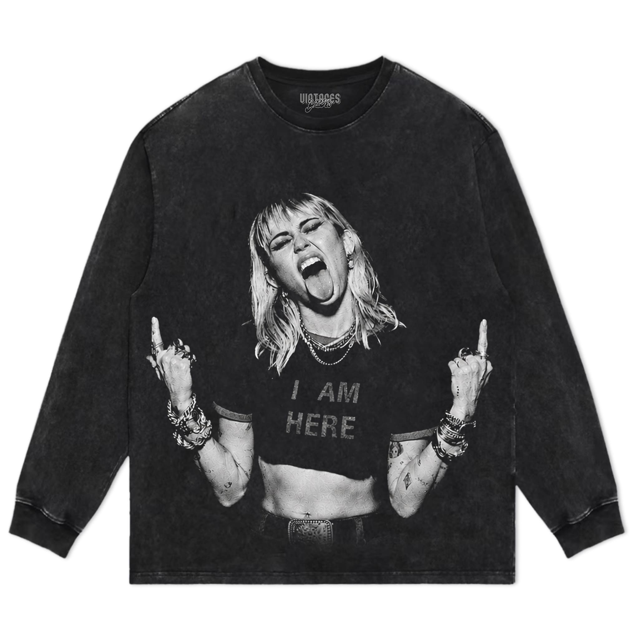 MILEY CYRUS - VINTAGE V3 MIDDLE FINGER TANK TOP & TEE & LONG SLEEVE & LAYERED LS & HOODIE