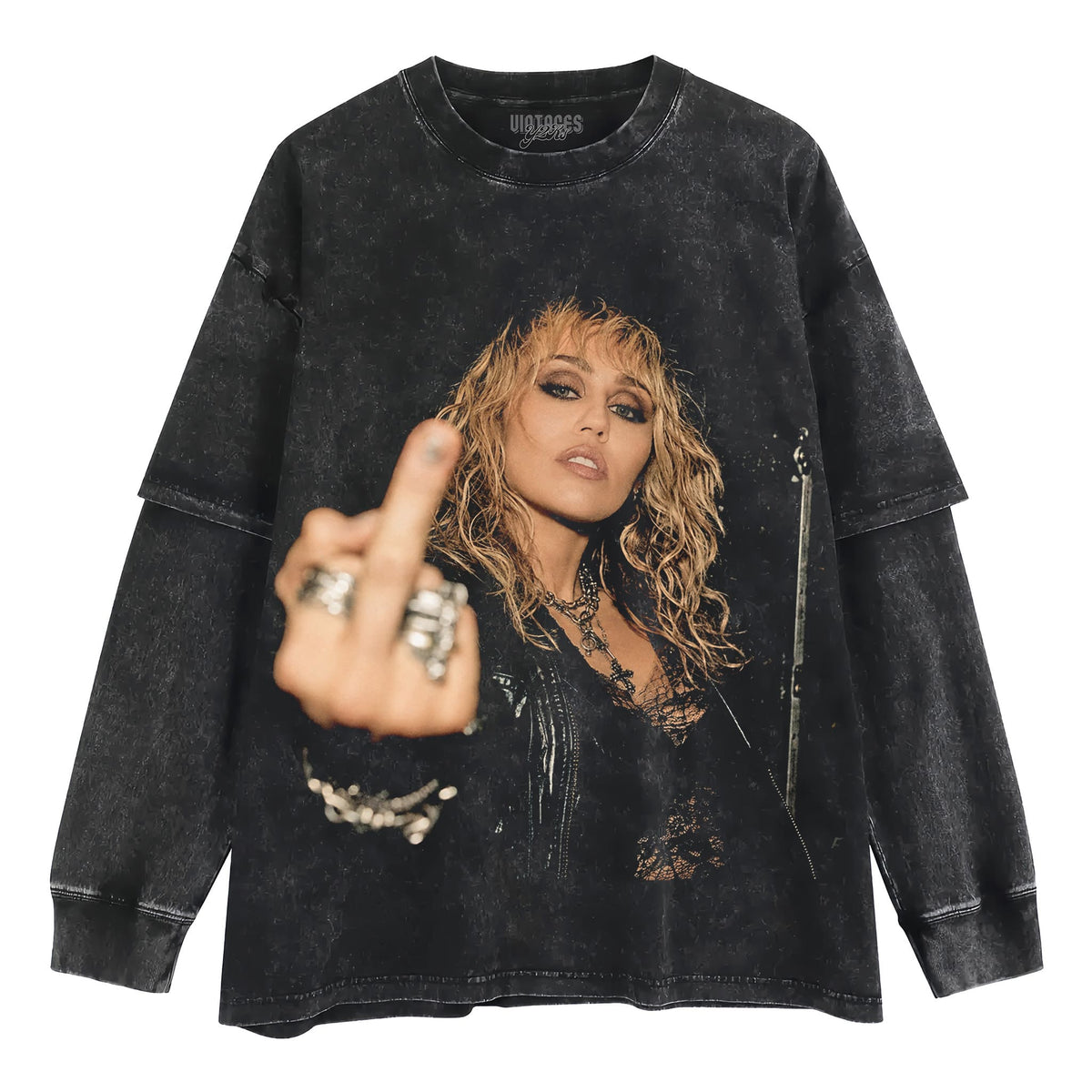 MILEY CYRUS - VINTAGE V5 MIDDLE FINGER TANK TOP & TEE & LONG SLEEVE & LAYERED LS & HOODIE