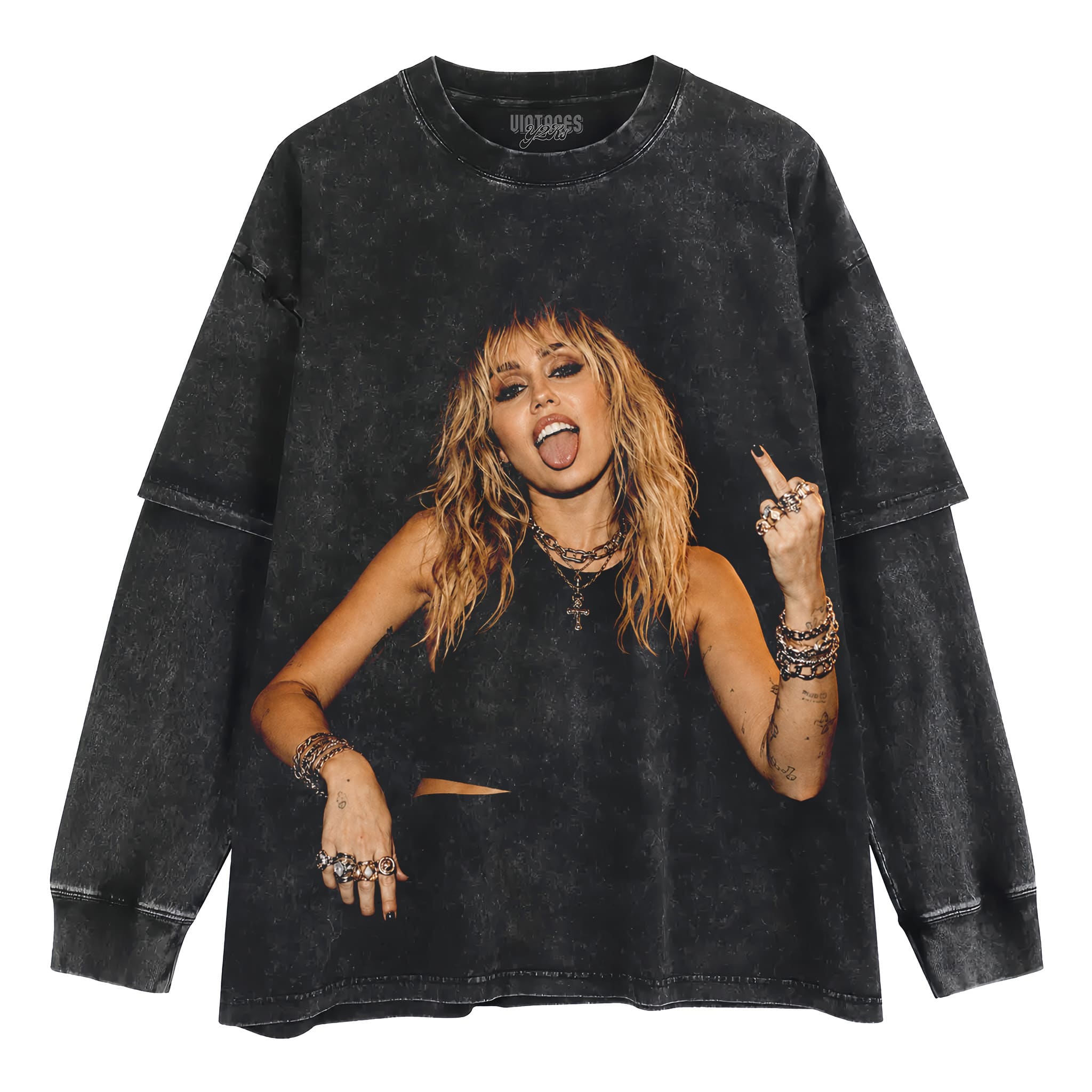 MILEY CYRUS - VINTAGE V6 MIDDLE FINGER TANK TOP & TEE & LONG SLEEVE & LAYERED LS & HOODIE