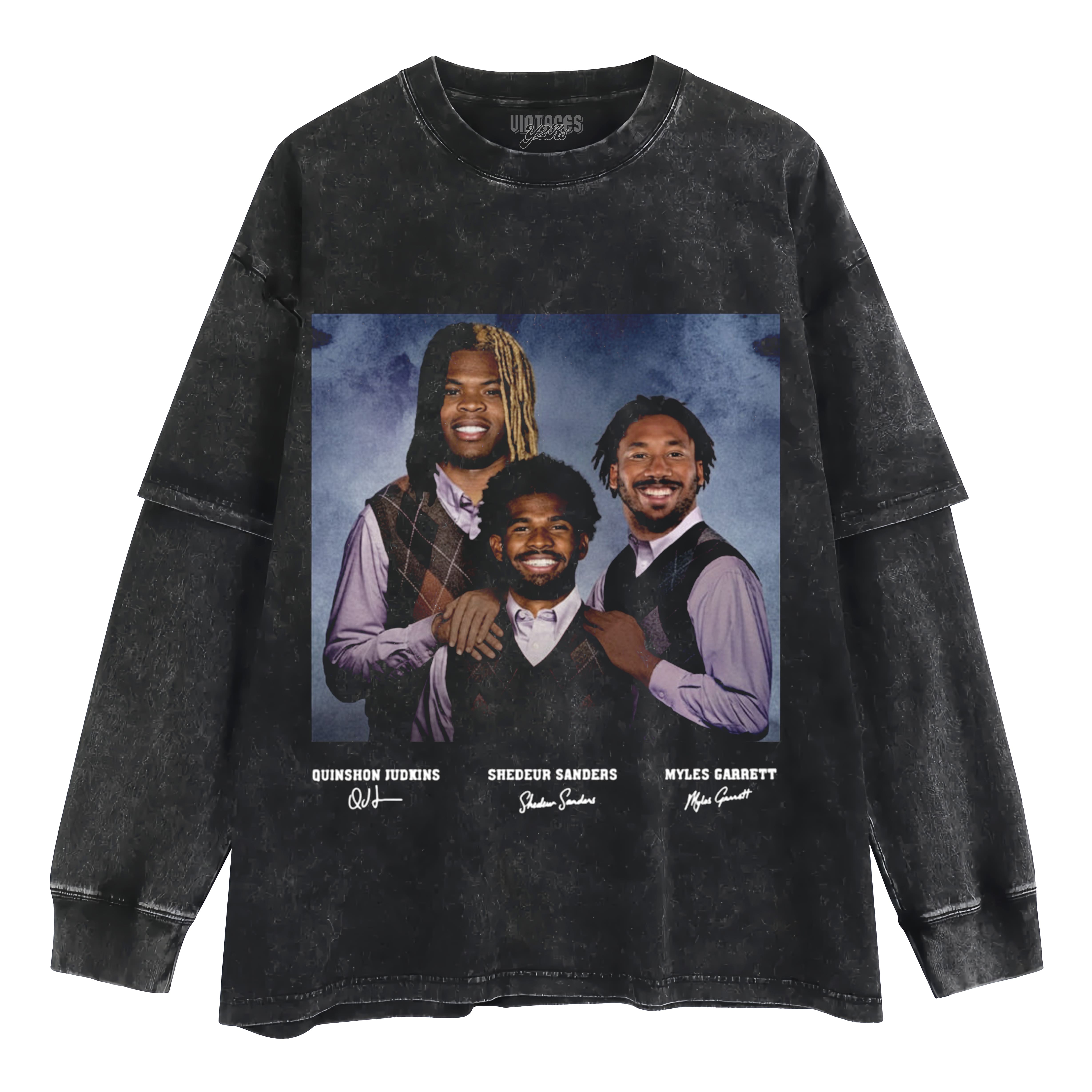 MYLES GARRETT & SHEDEUR SANDERS & QUINSHON JUDKINS CLEVELAND STEP BROTHERS LAYERED LONG SLEEVE