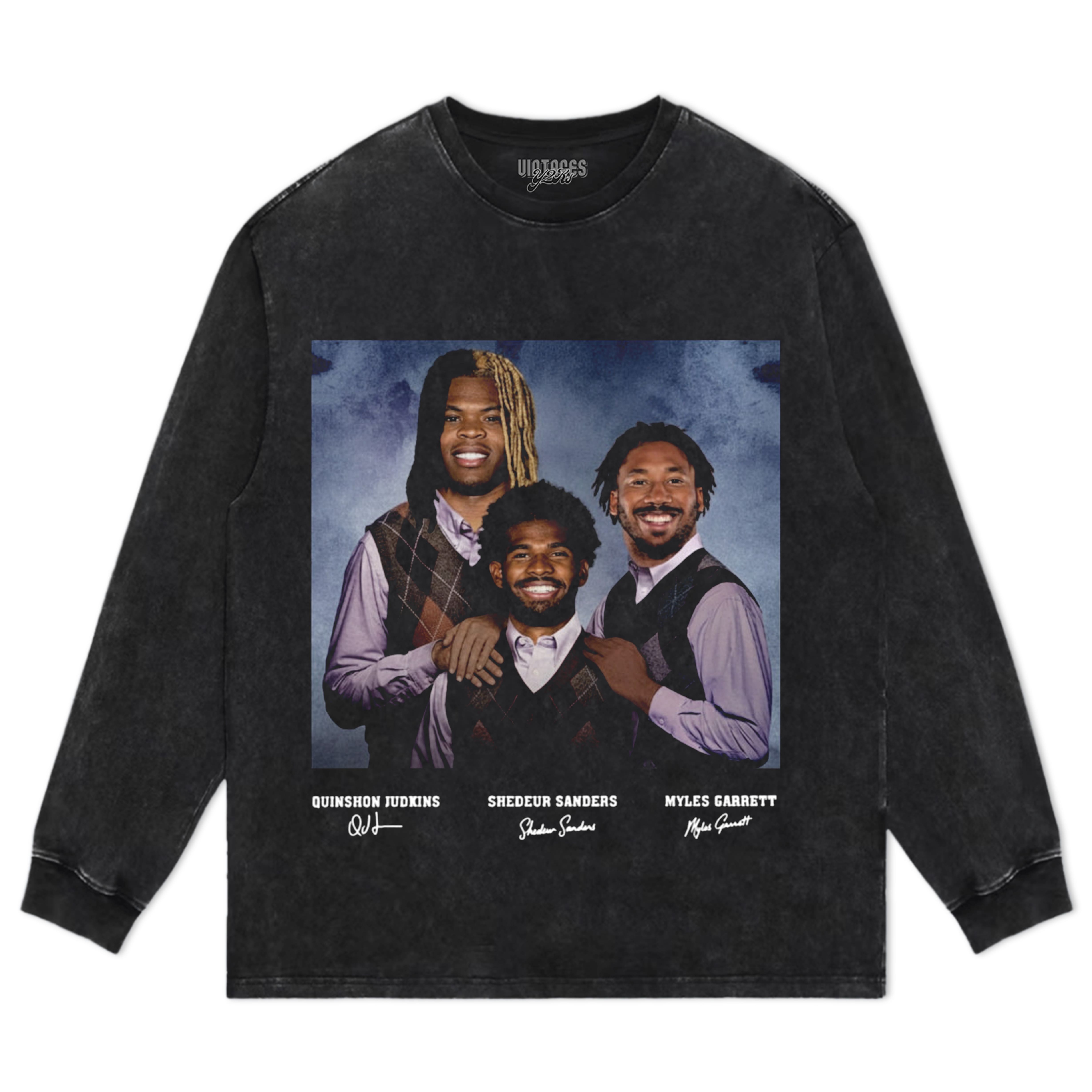 MYLES GARRETT & SHEDEUR SANDERS & QUINSHON JUDKINS CLEVELAND STEP BROTHERS TEE & LS & HOODIE