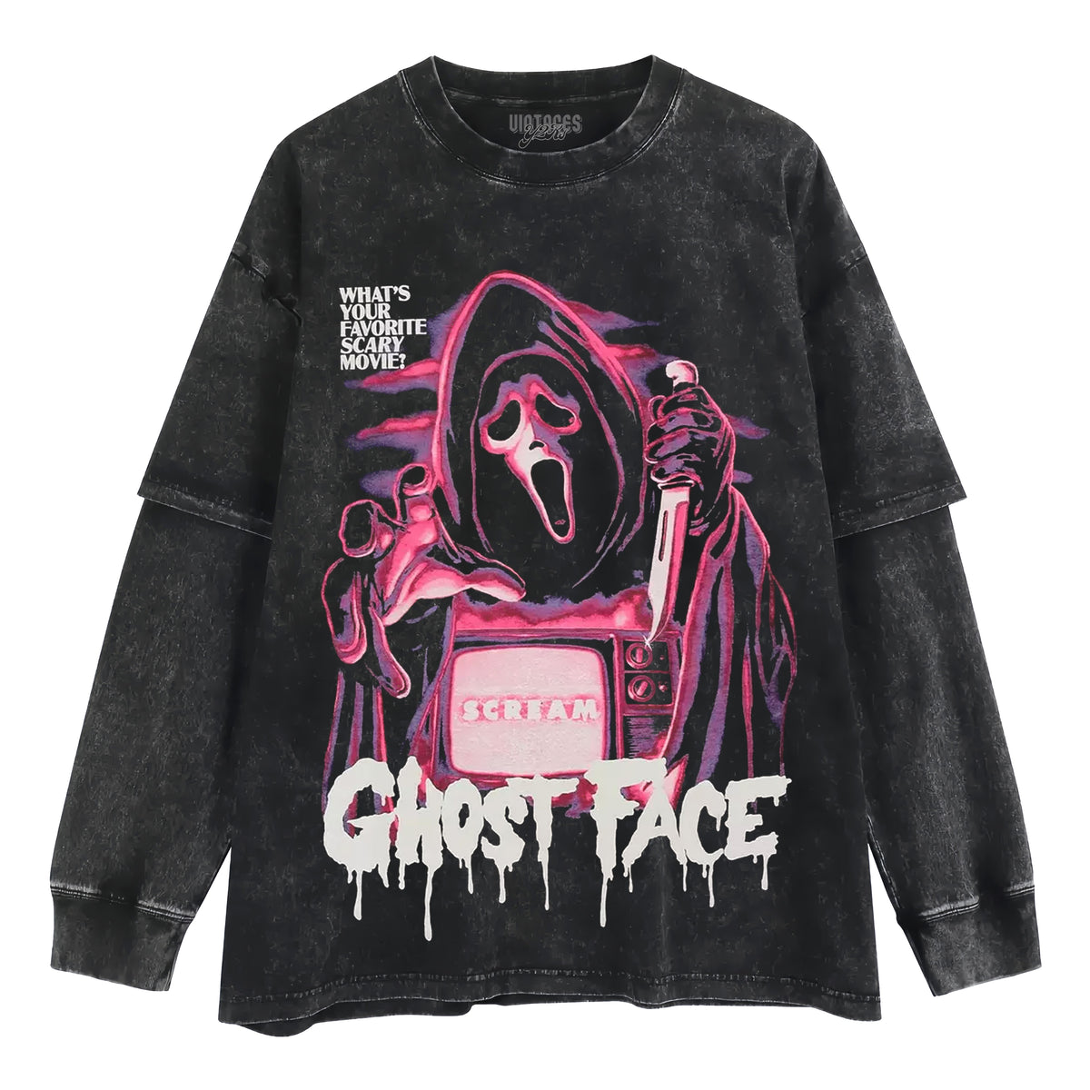 SCREAM GHOST FACE PINK TV LAYERED LONG SLEEVE