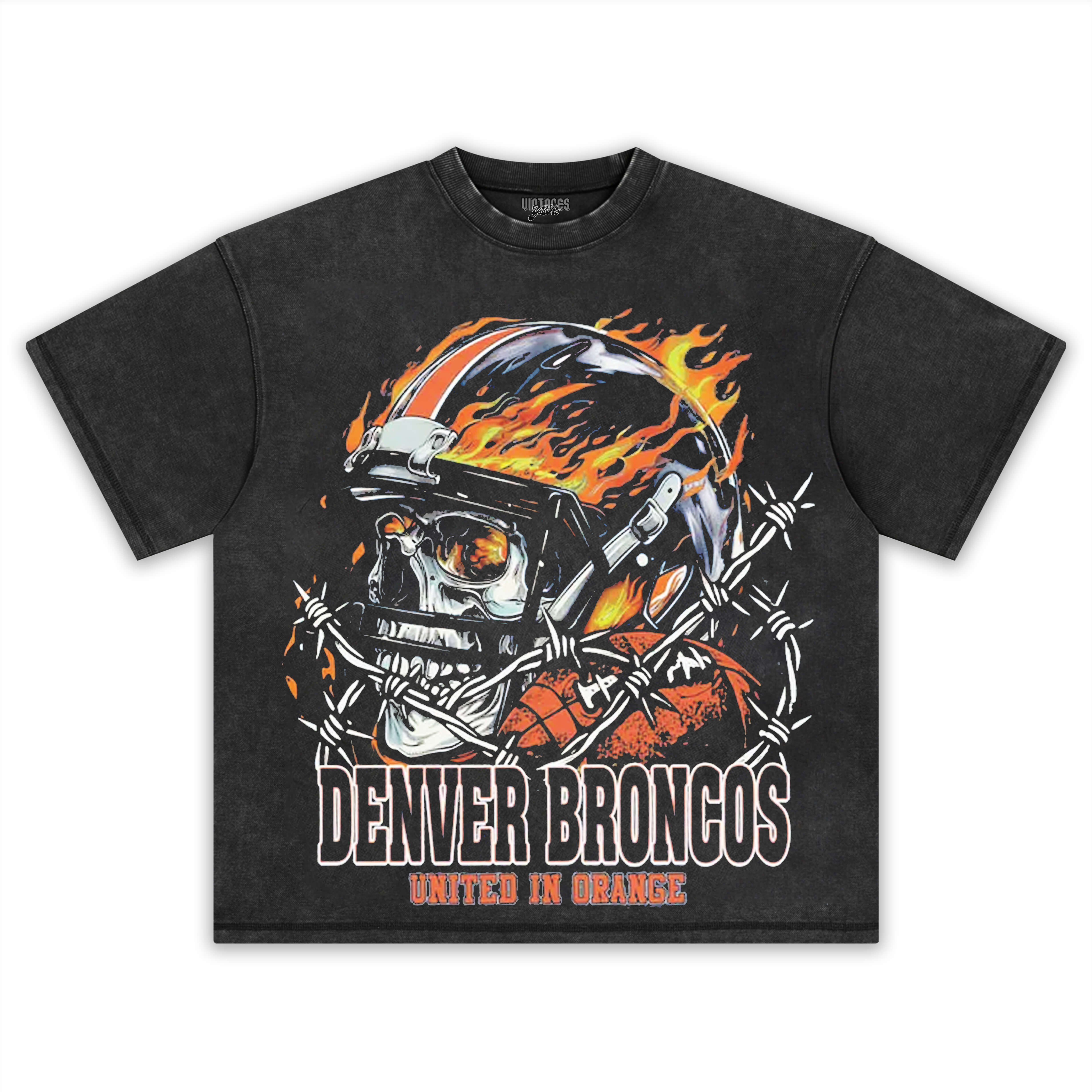 SKULL & FIRE STYLE DENVER BRONCOS TEE & LS & HOODIE
