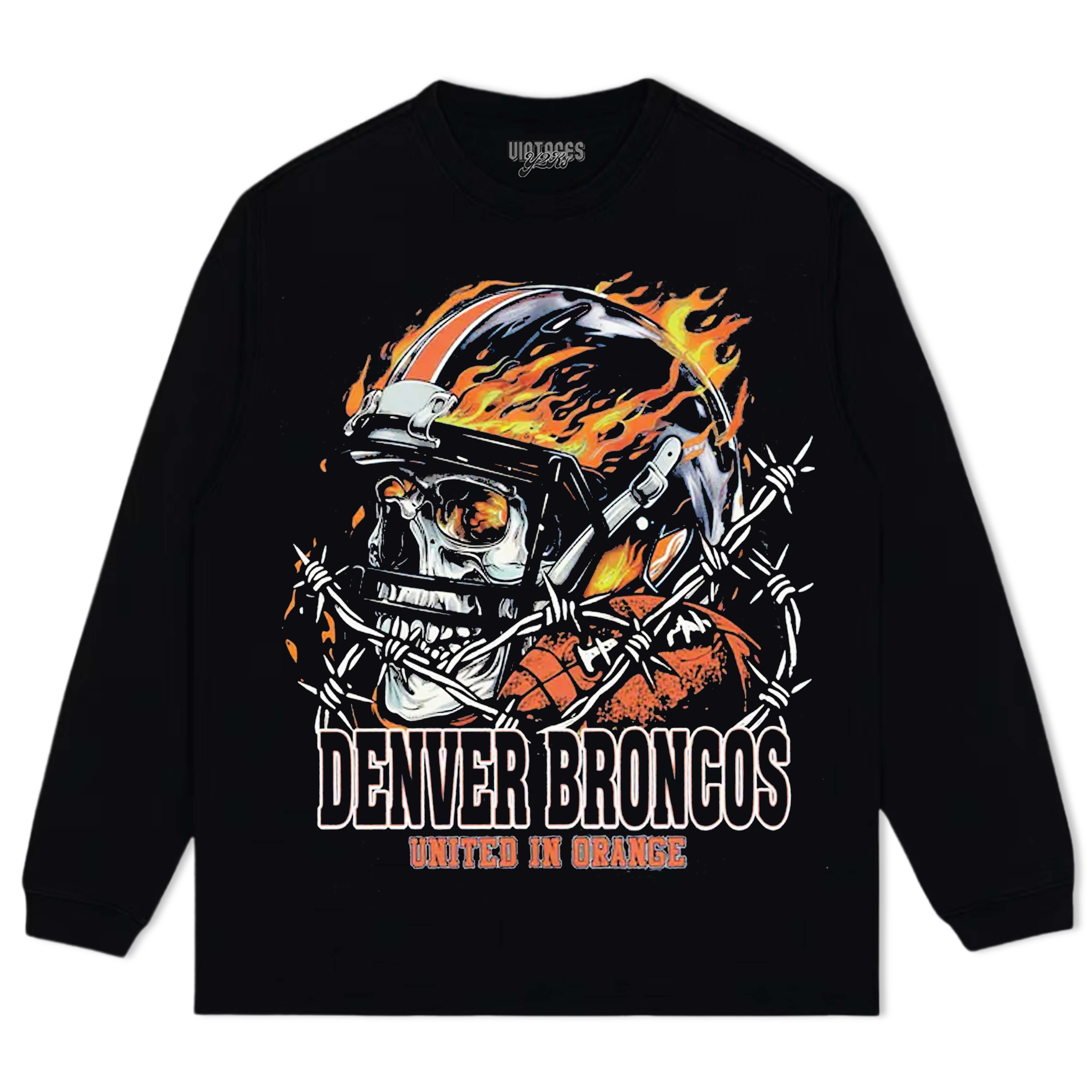 SKULL & FIRE STYLE DENVER BRONCOS TEE & LS & HOODIE