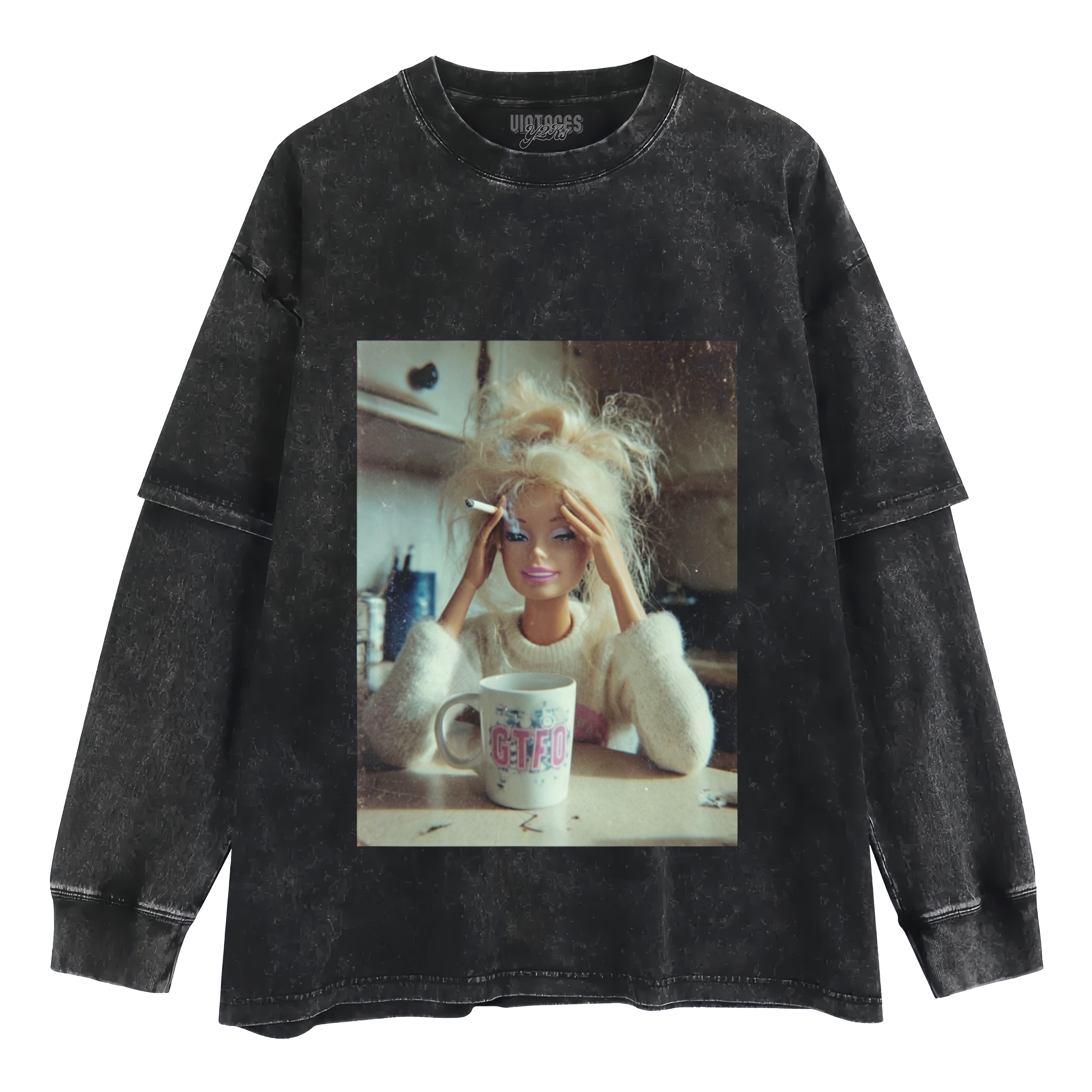STRESSED BARBIE DOLL FACE COFFEE CIGARETTE SMOKING MEME TANK TOP & TEE & LONG SLEEVE & LAYERED LS & HOODIE