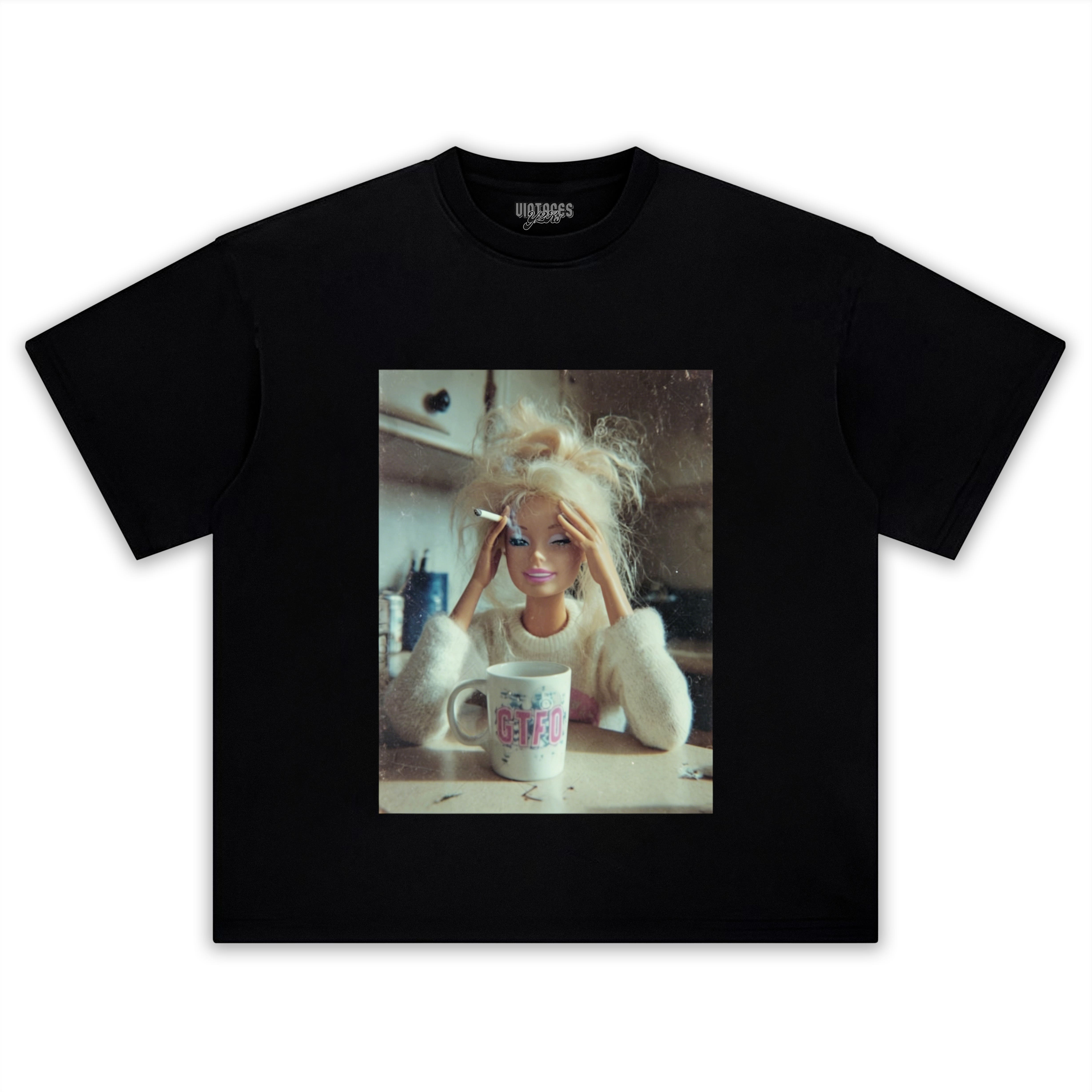 STRESSED BARBIE DOLL FACE COFFEE CIGARETTE SMOKING MEME TANK TOP & TEE & LONG SLEEVE & LAYERED LS & HOODIE