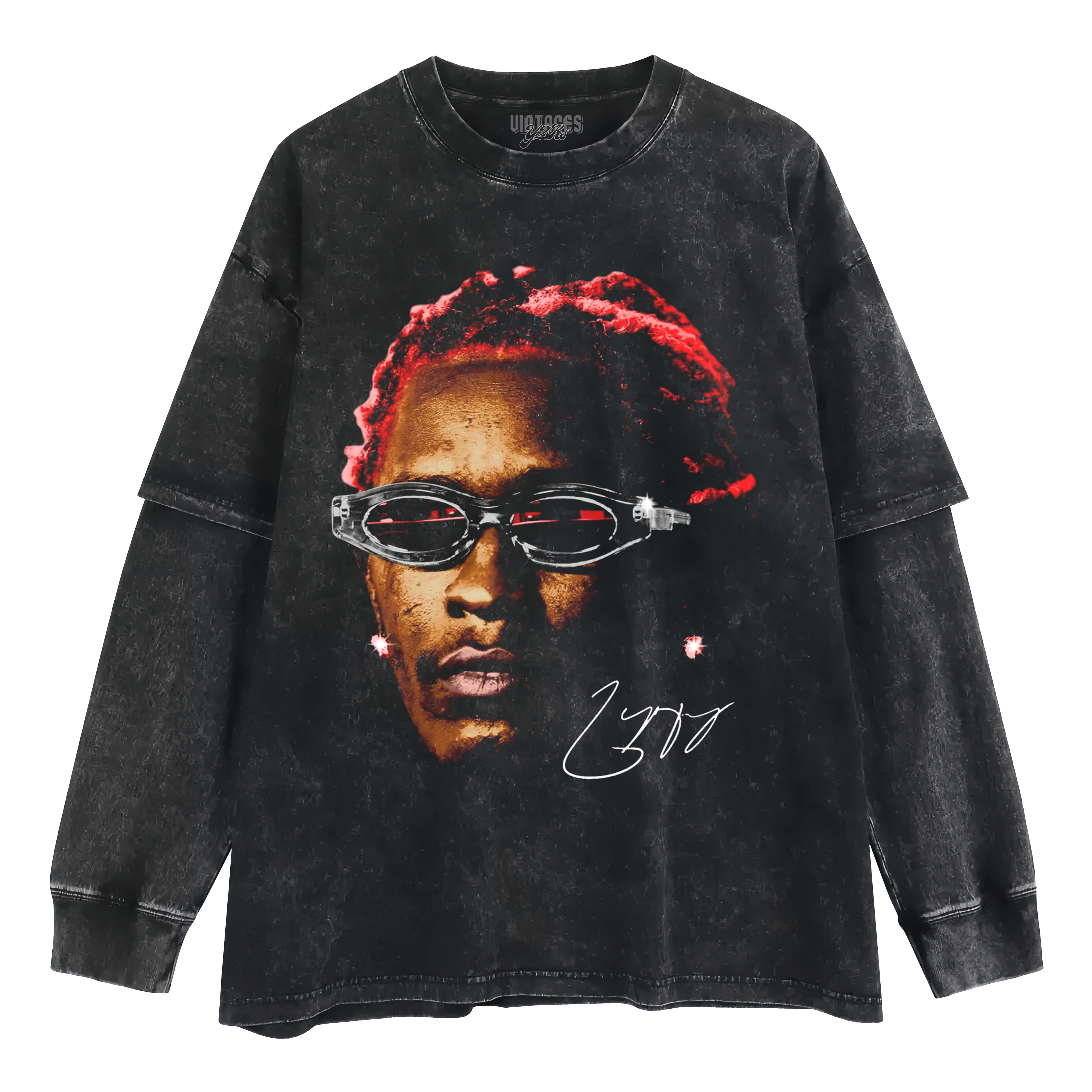 YOUNG THUG RED GRAPHIC LAYERED LONG SLEEVE