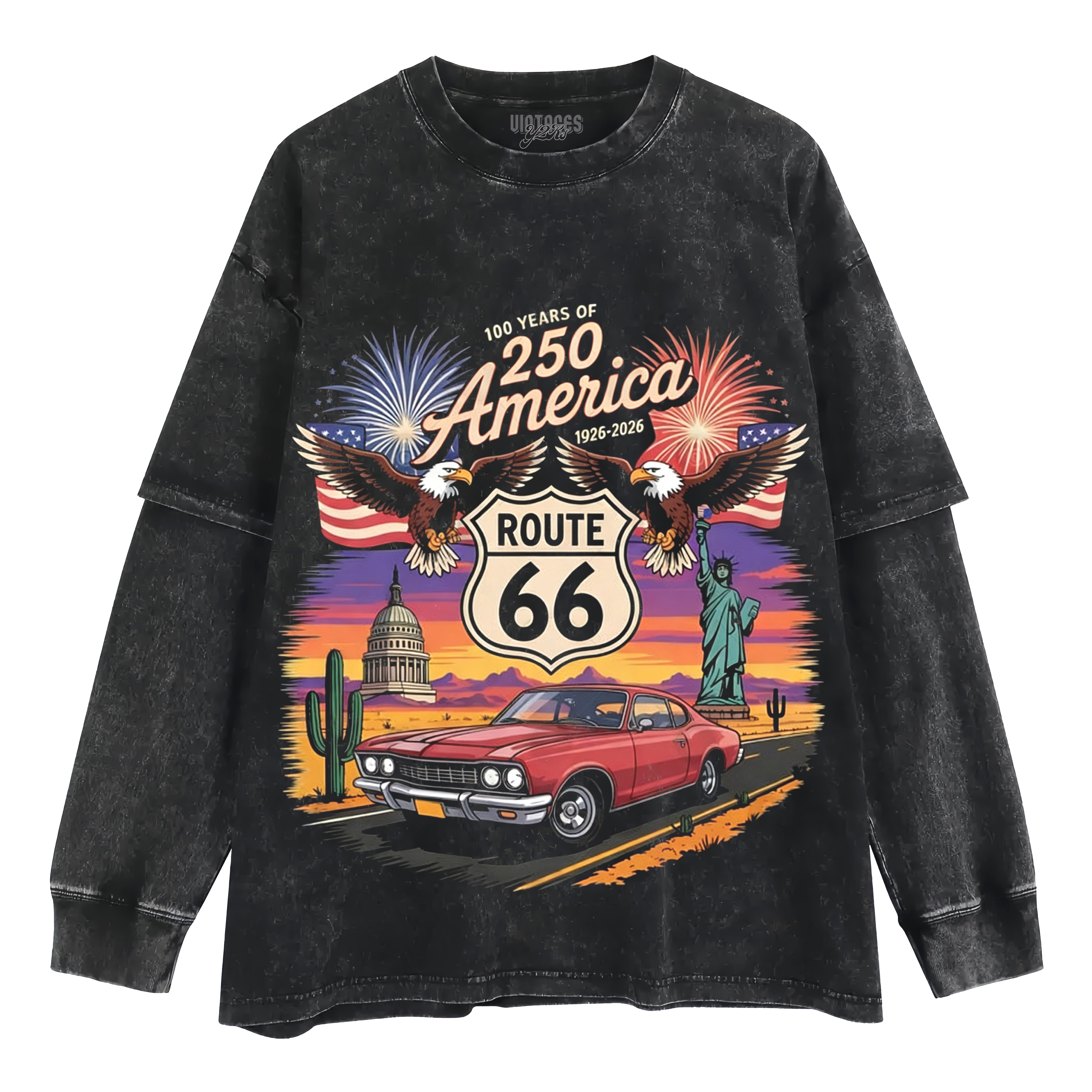 100 YEARS ROUTE 66 AMERICA’S 250TH TANK TOP & TEE & LONG SLEEVE & LAYERED LS & HOODIE