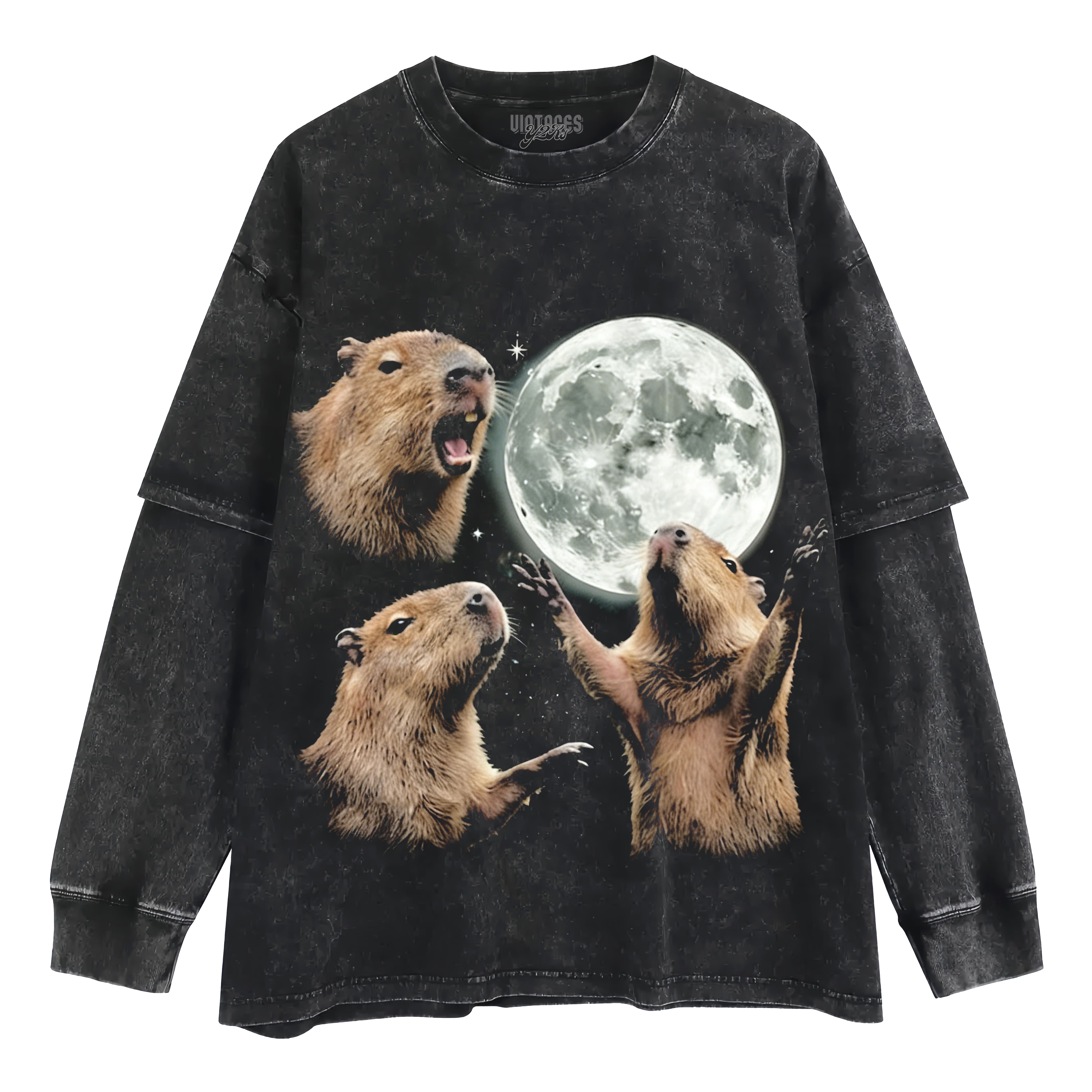 CAPYBARA IN GALAXY VINTAGE GRAPHIC LAYERED LONG SLEEVE