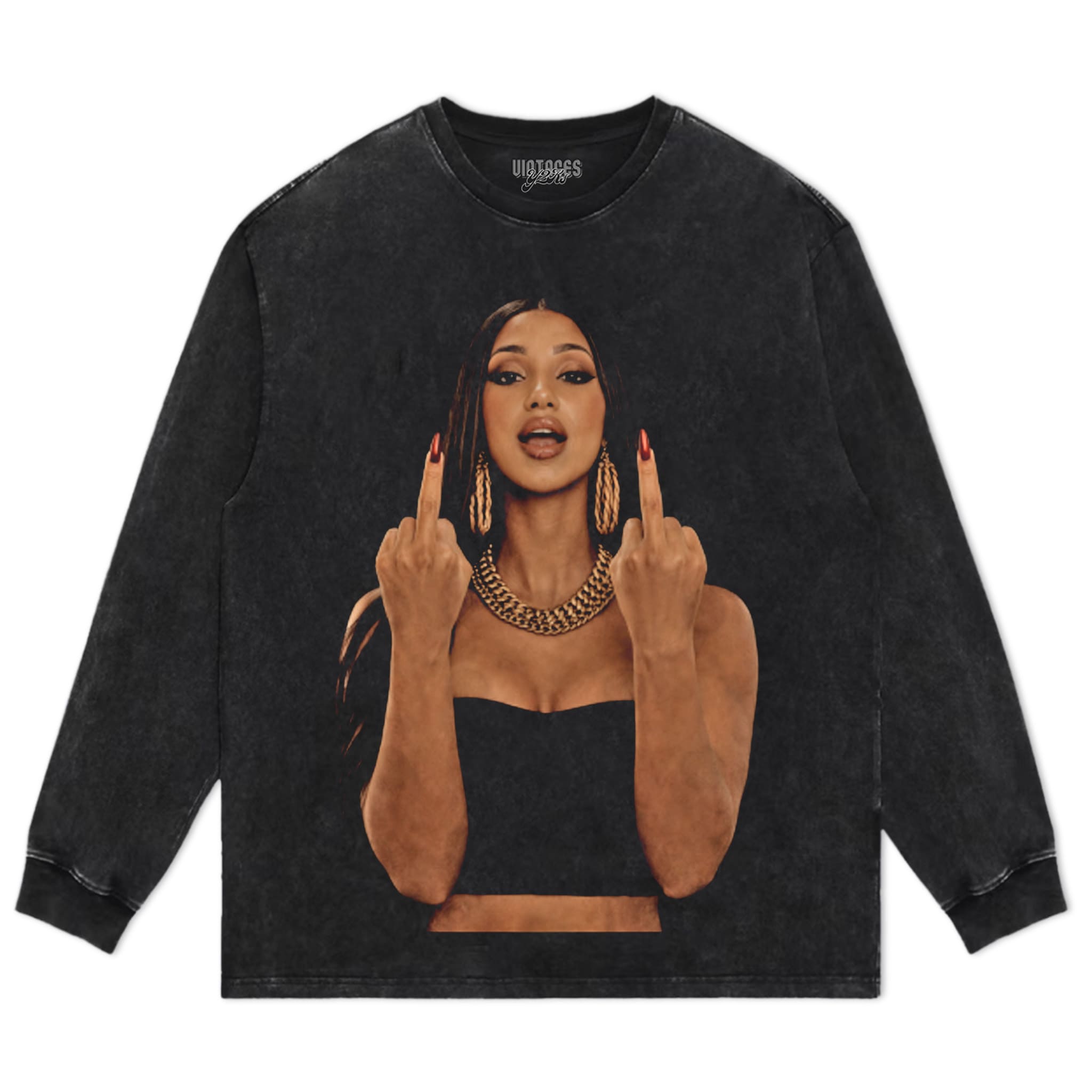 CARDI B MIDDLE FINGER MEME VINTAGE TANK TOP & TEE & LONG SLEEVE & LAYERED LS & HOODIE