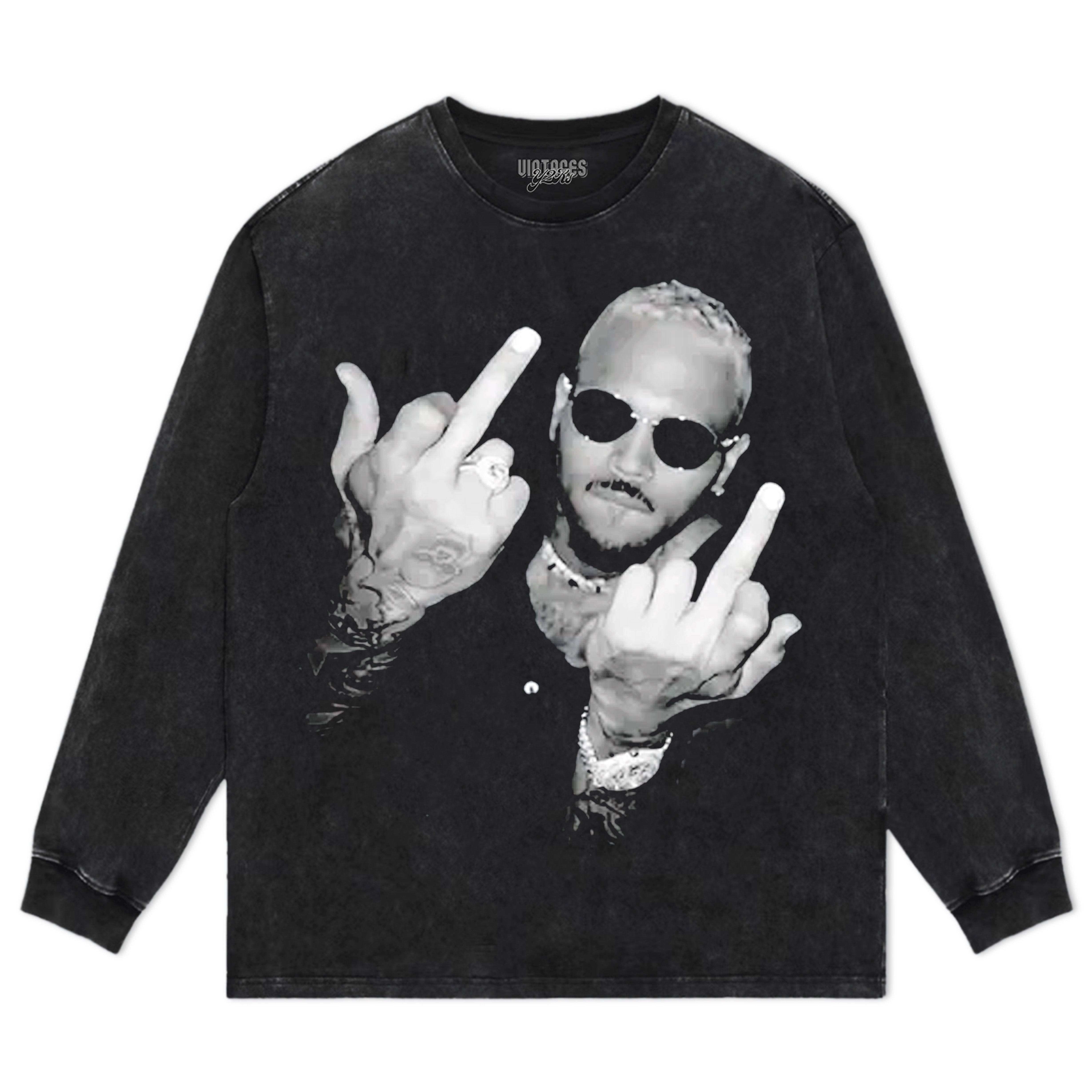 CHRIS BROWN VINTAGE MIDDLE FINGER  TEE & LS & HOODIE
