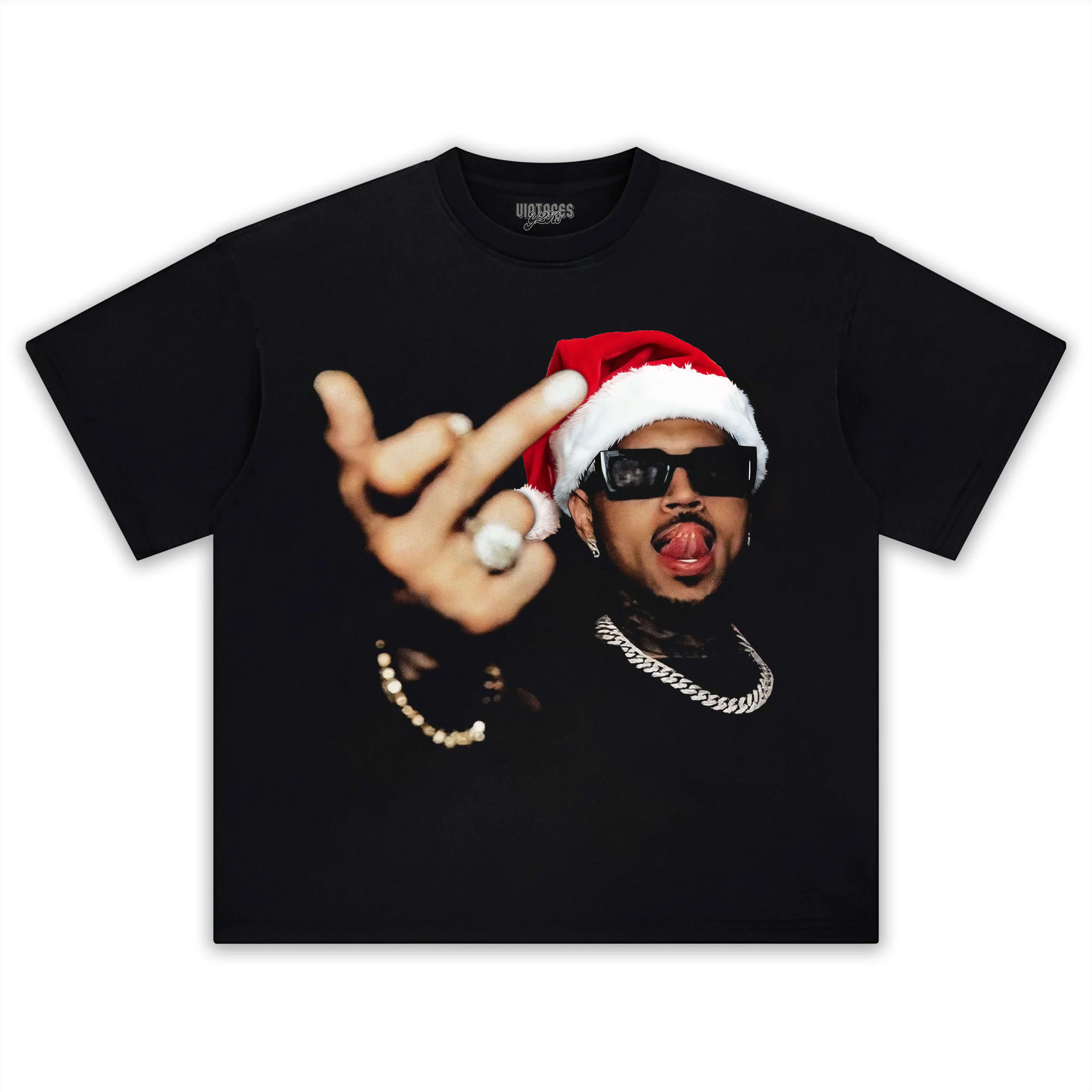 CHRIS BROWN WEARING A SANTA HAT T-SHIRT & LONG SLEEVES & HOODIES