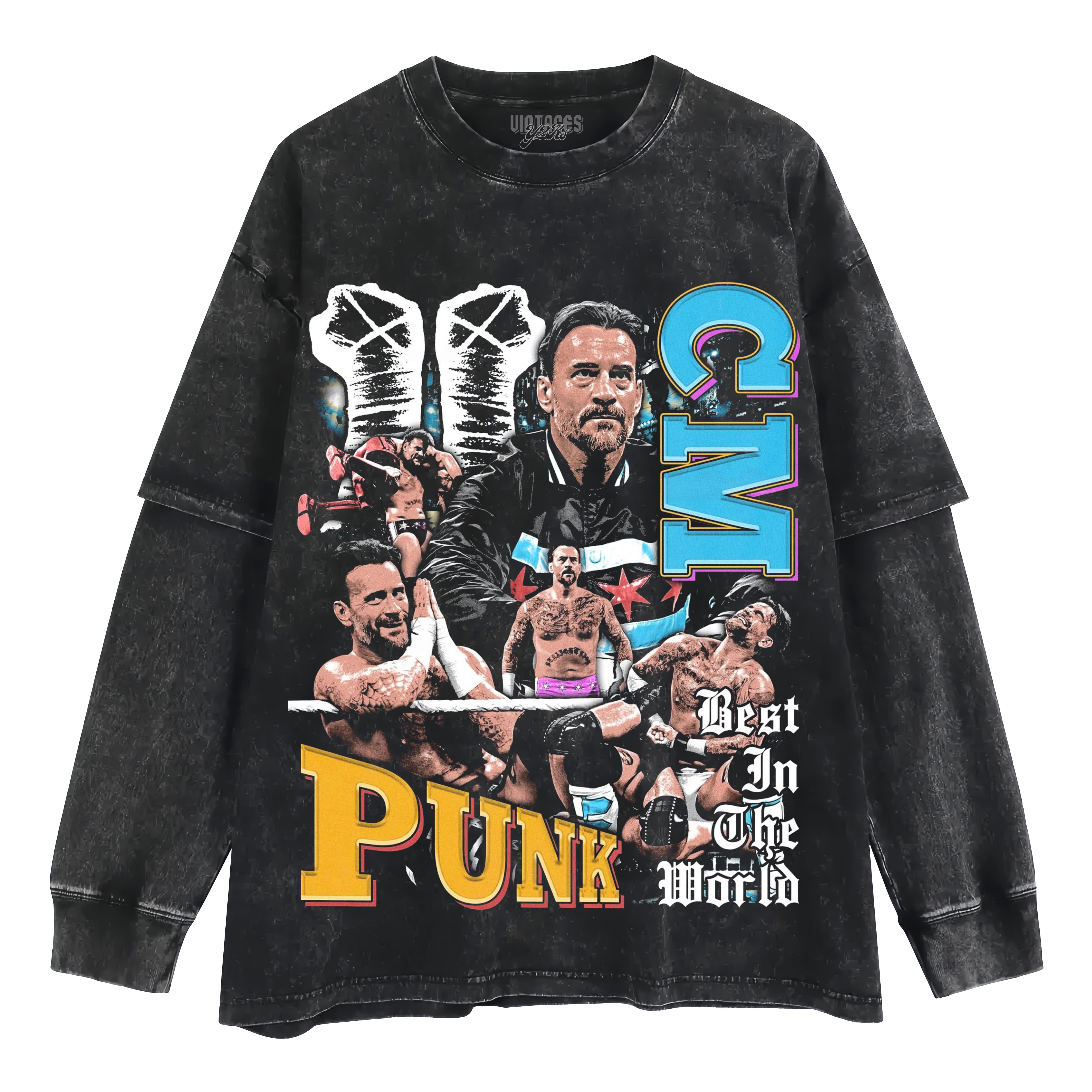 CM PUNK VINTAGE STYLE V2 LAYERED LONG SLEEVE