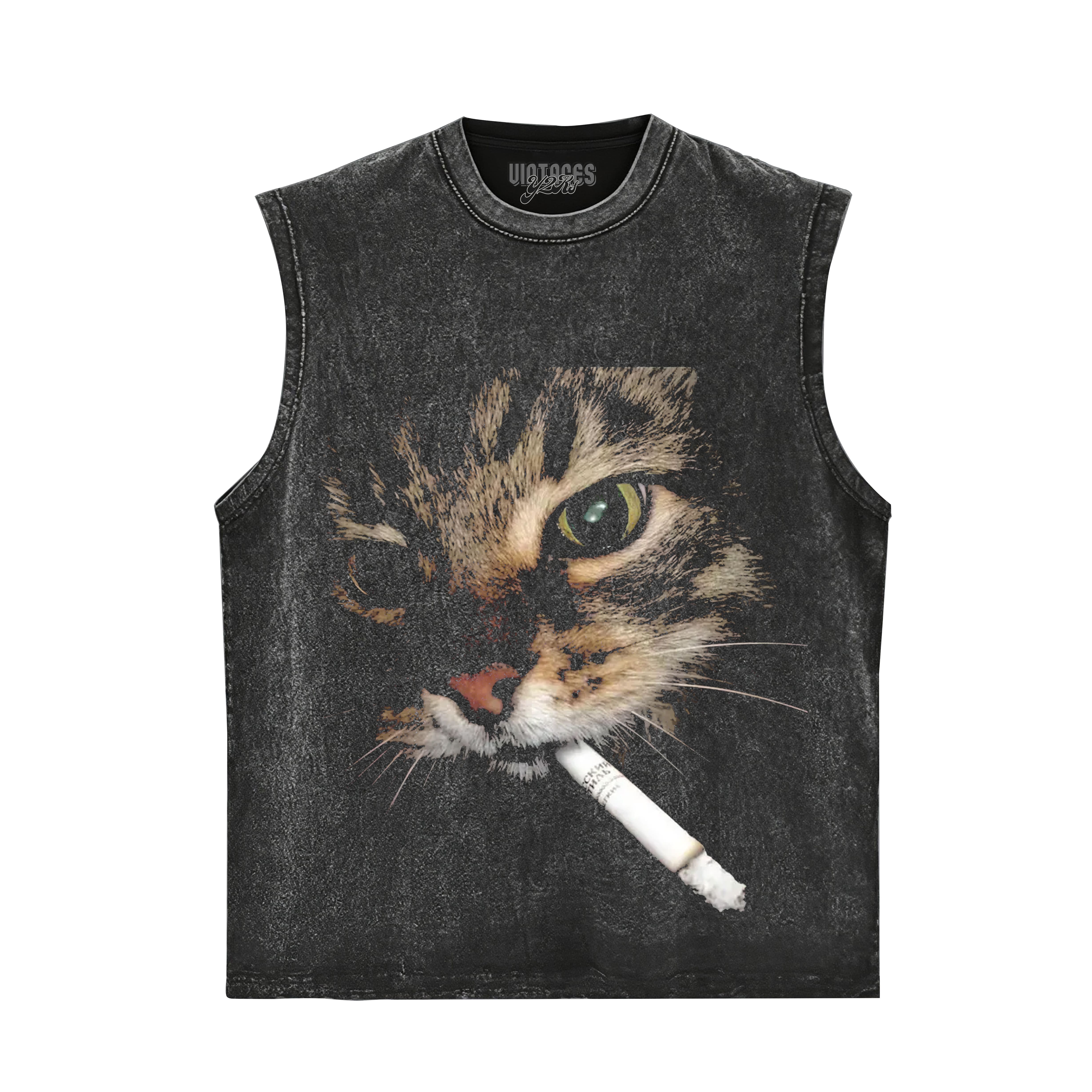 FUNNY CAT SMOKING COMFORT COLORS TANK TOP