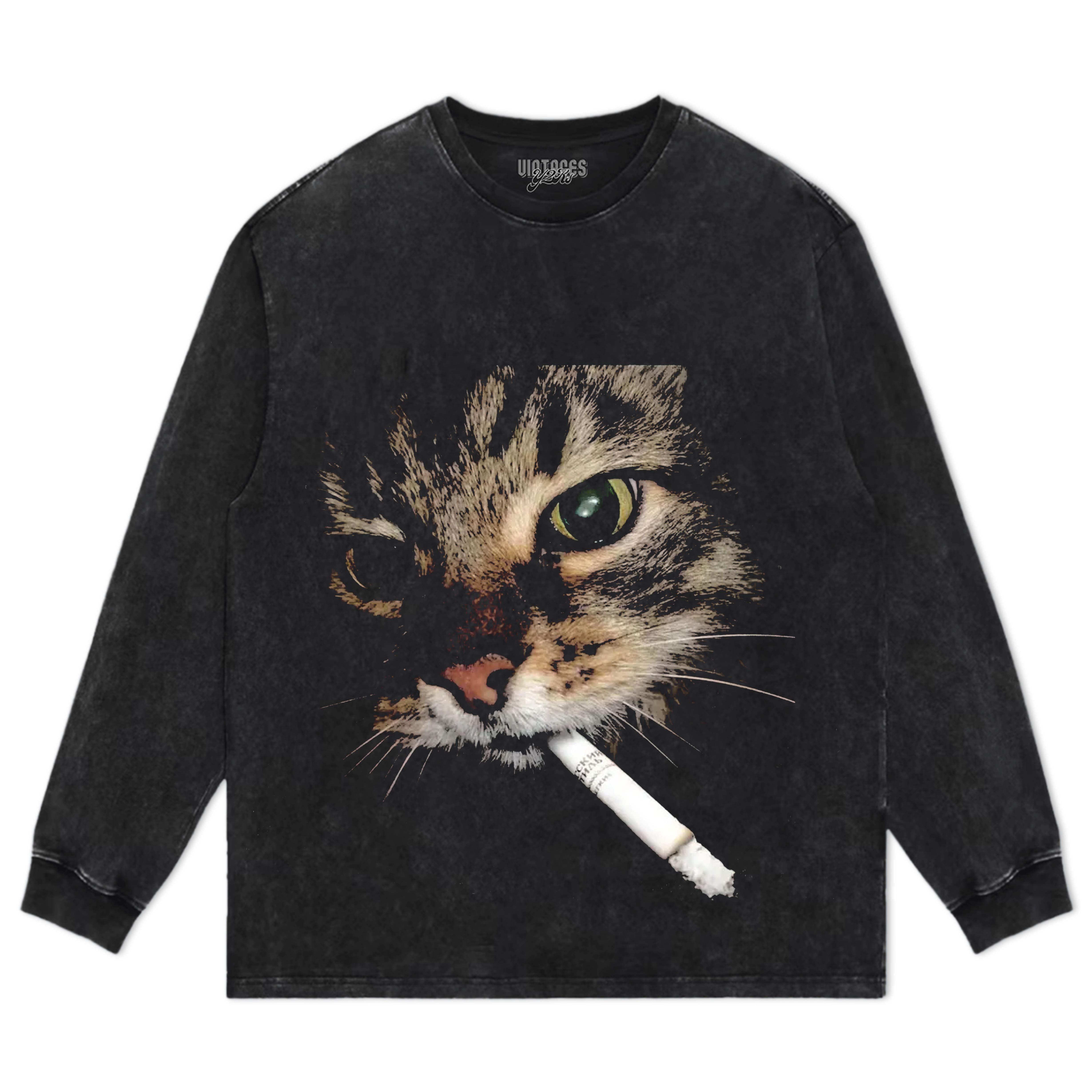 FUNNY CAT SMOKING COMFORT COLORS TEE & LS & HOODIE
