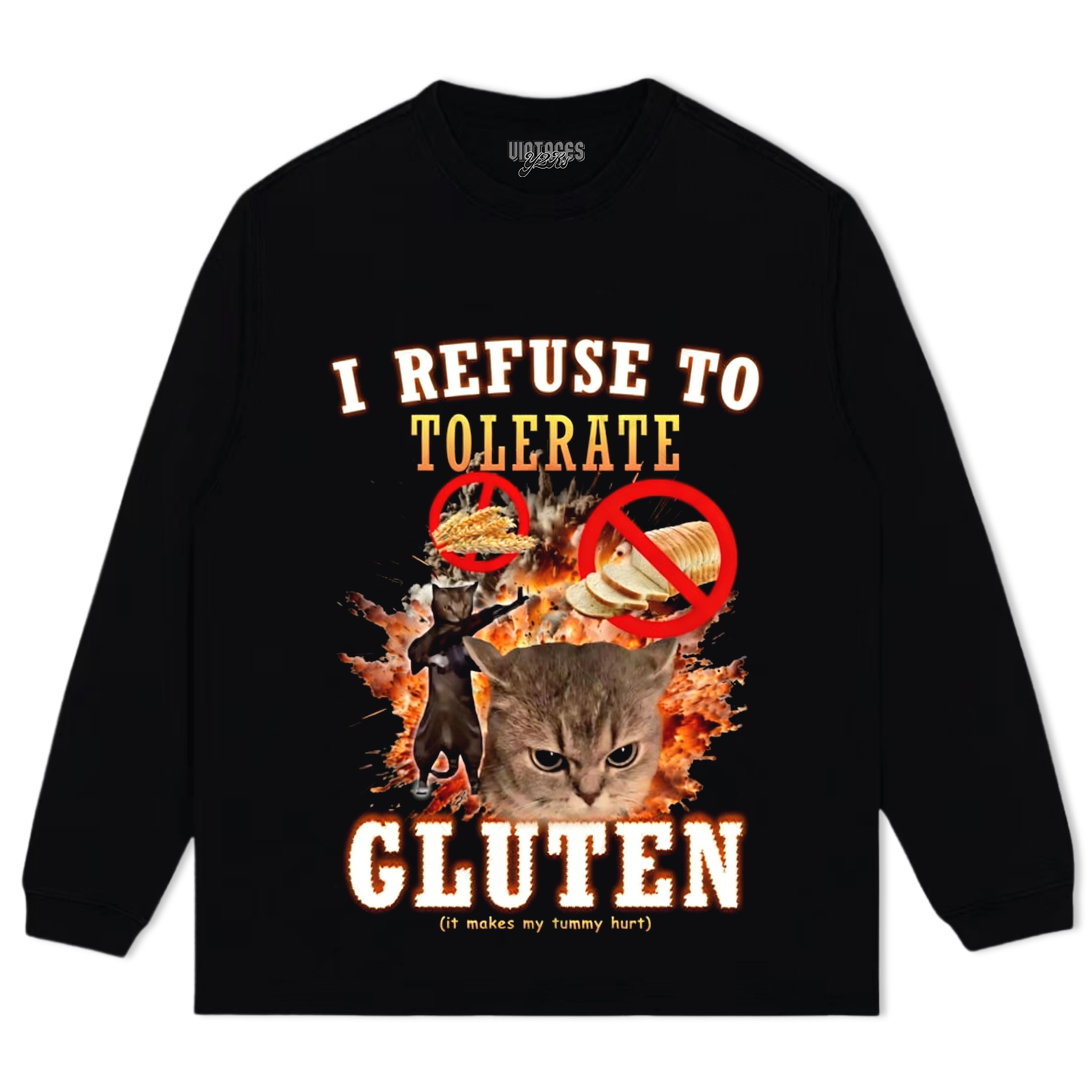 I REFUSE TO TOLERATE GLUTEN FUNNY CAT MEME TEE & LS & HOODIE