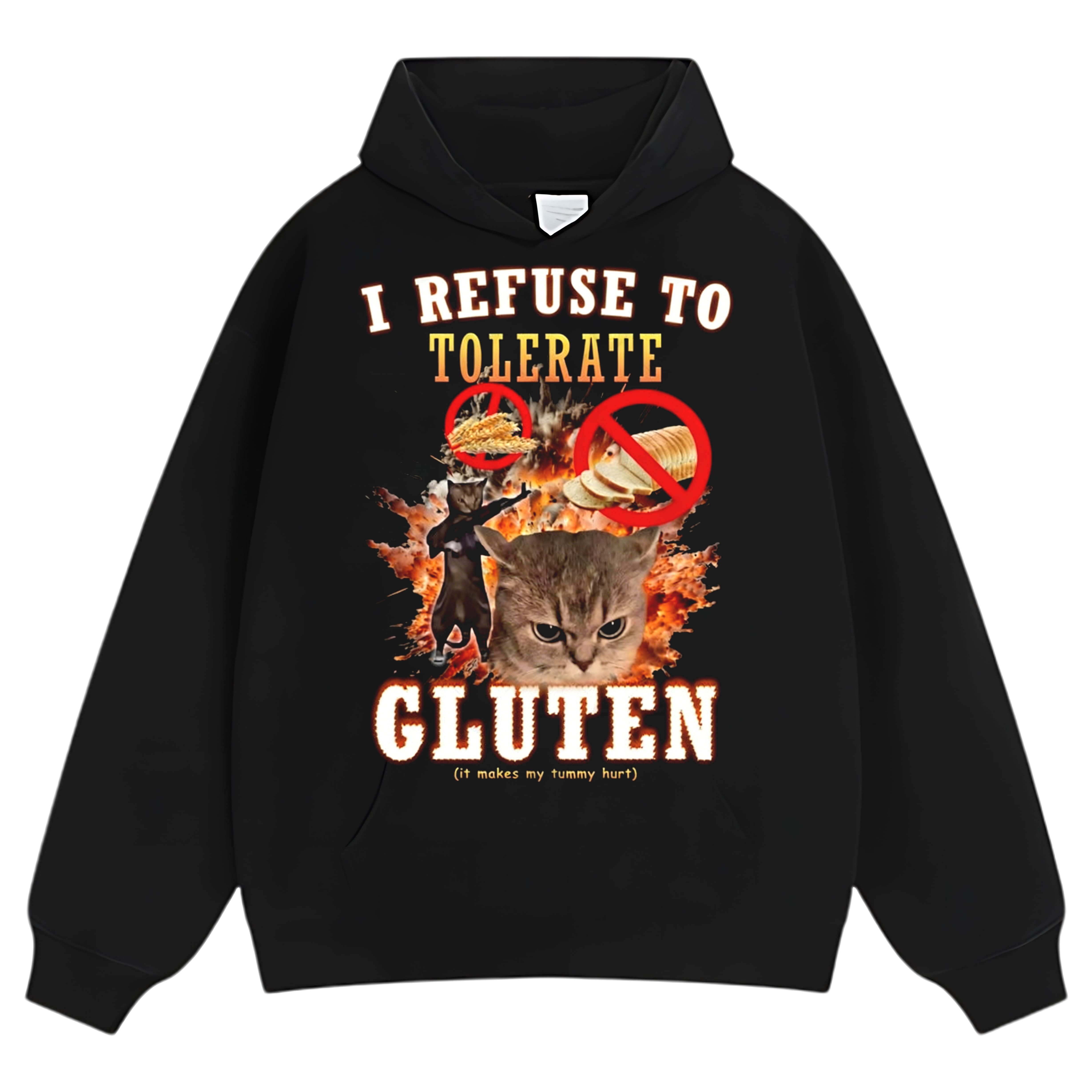 I REFUSE TO TOLERATE GLUTEN FUNNY CAT MEME TEE & LS & HOODIE