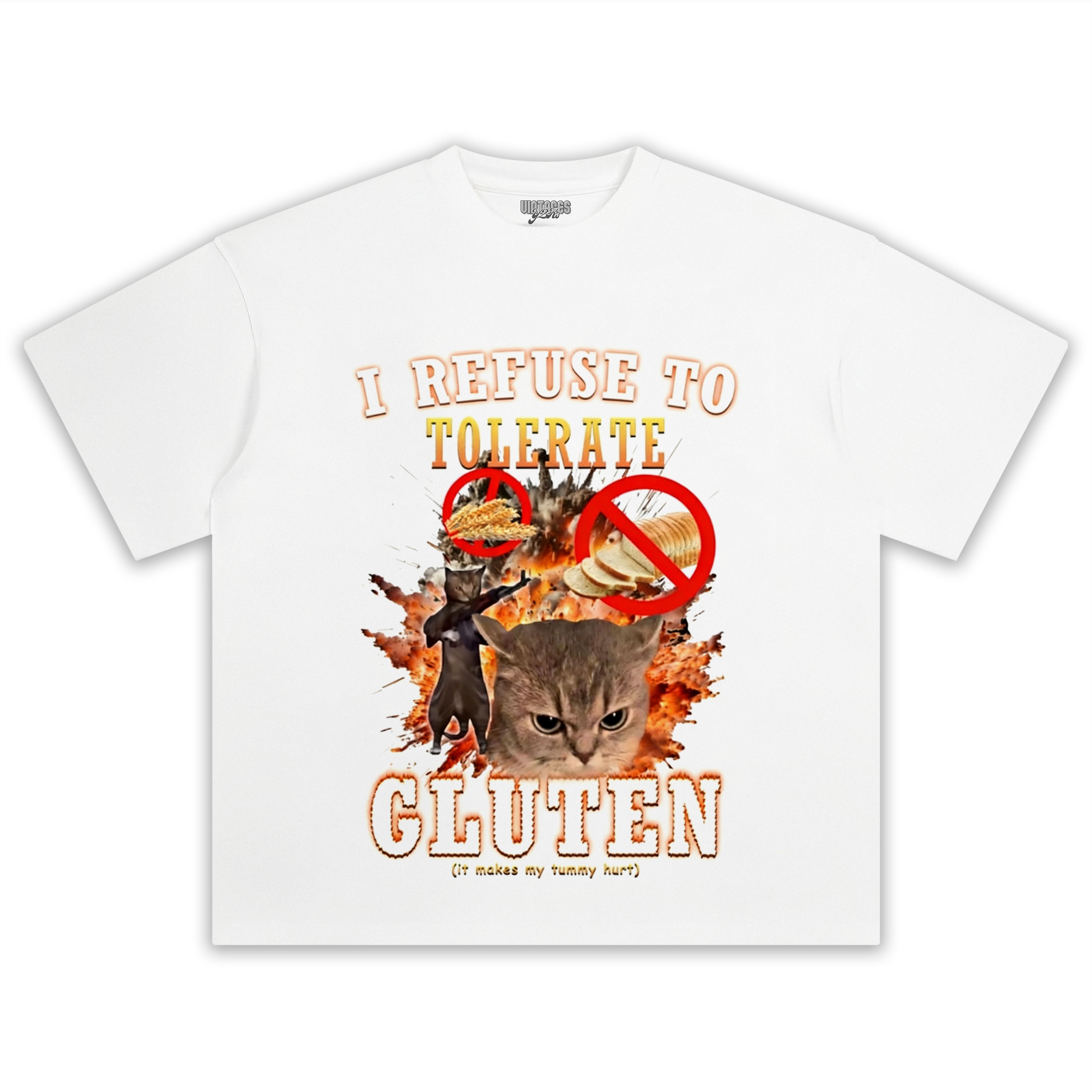 I REFUSE TO TOLERATE GLUTEN FUNNY CAT MEME TEE & LS & HOODIE