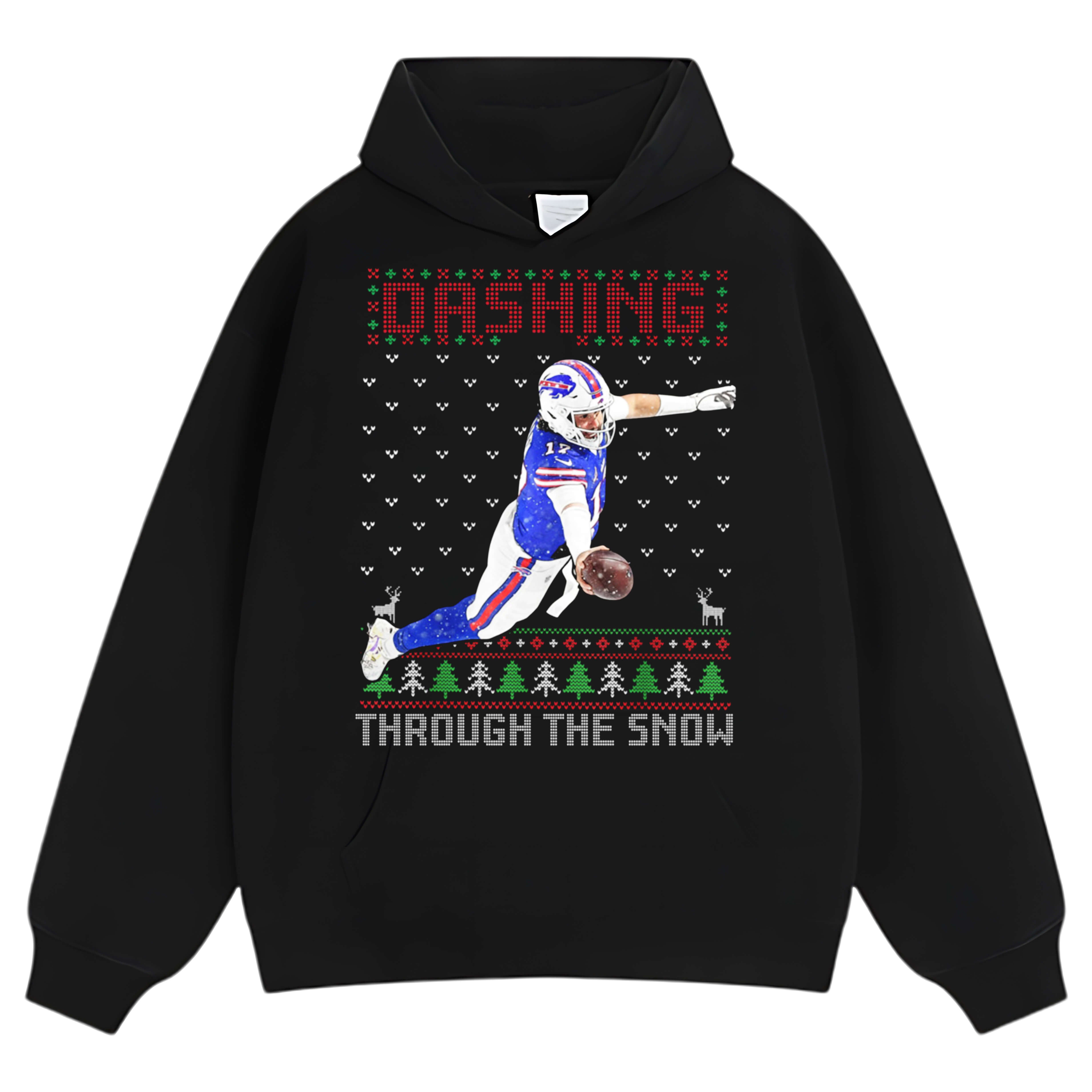 JOSH ALLEN DASHING THROUGH THE SNOW BUFFALO BILLS TEE & LS & HOODIE