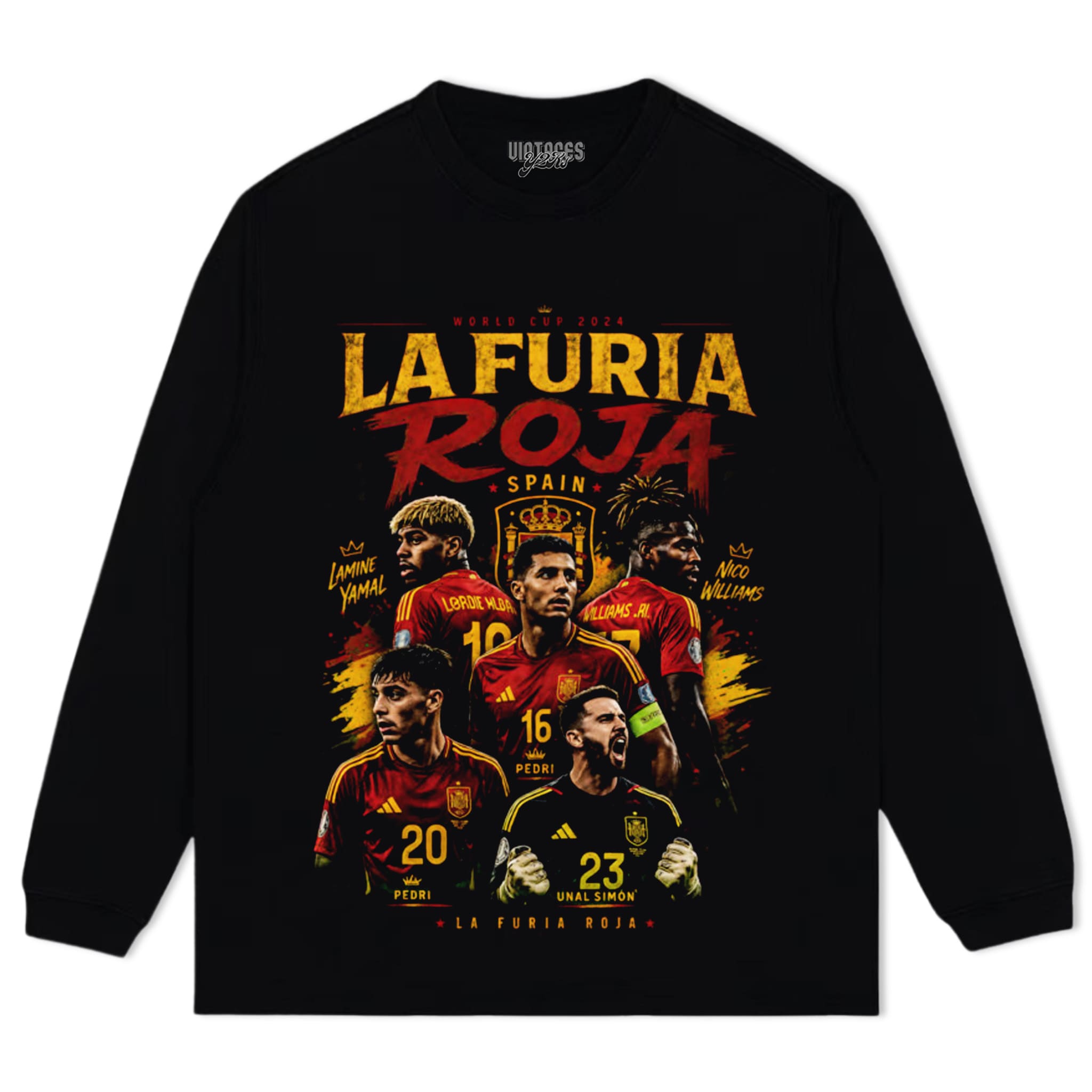 LA FURIA ROJA SPAIN FOOTBALL VINTAGE 2026 SOCCER DESIGN TANK TOP & TEE & LONG SLEEVE & LAYERED LS & HOODIE