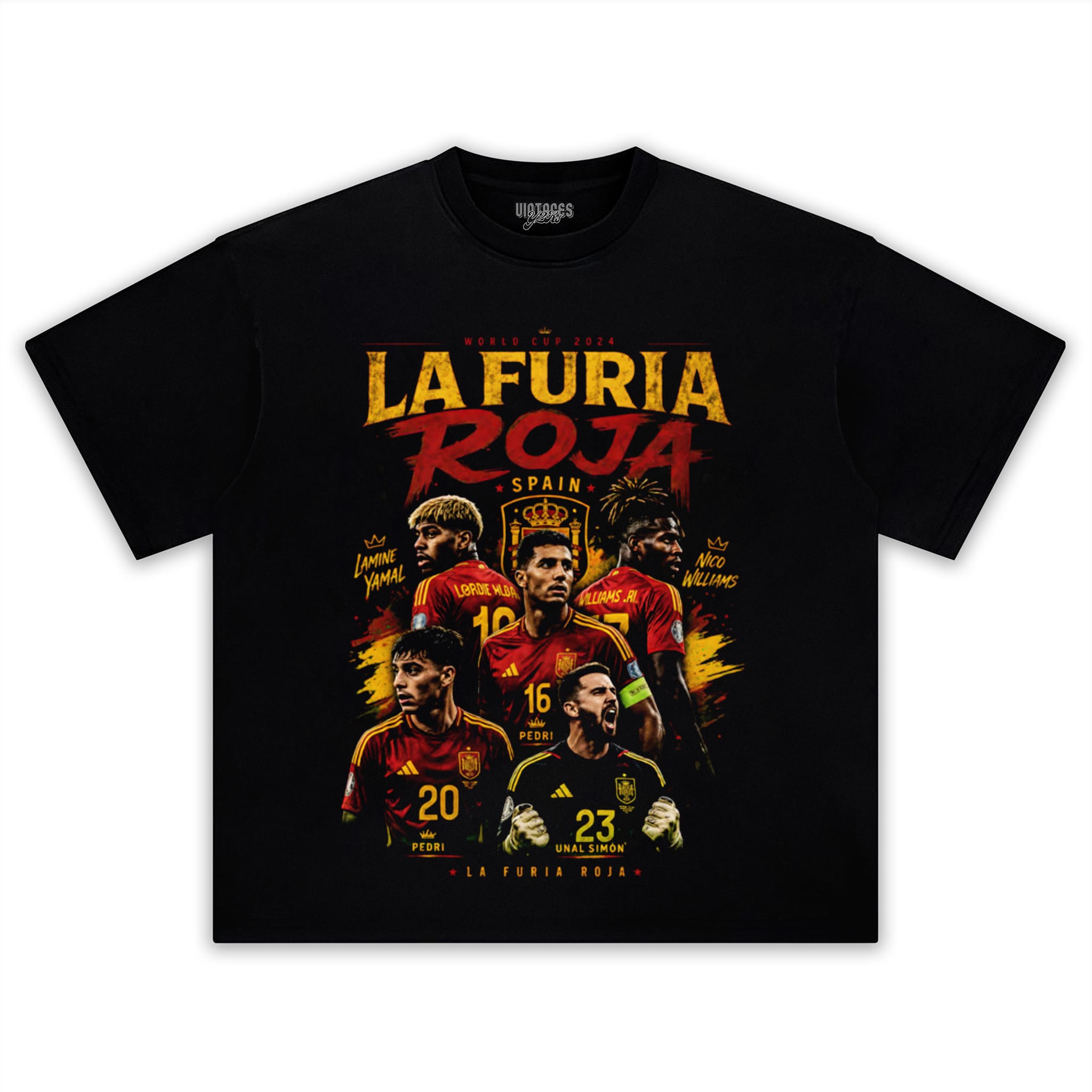 LA FURIA ROJA SPAIN FOOTBALL VINTAGE 2026 SOCCER DESIGN TANK TOP & TEE & LONG SLEEVE & LAYERED LS & HOODIE