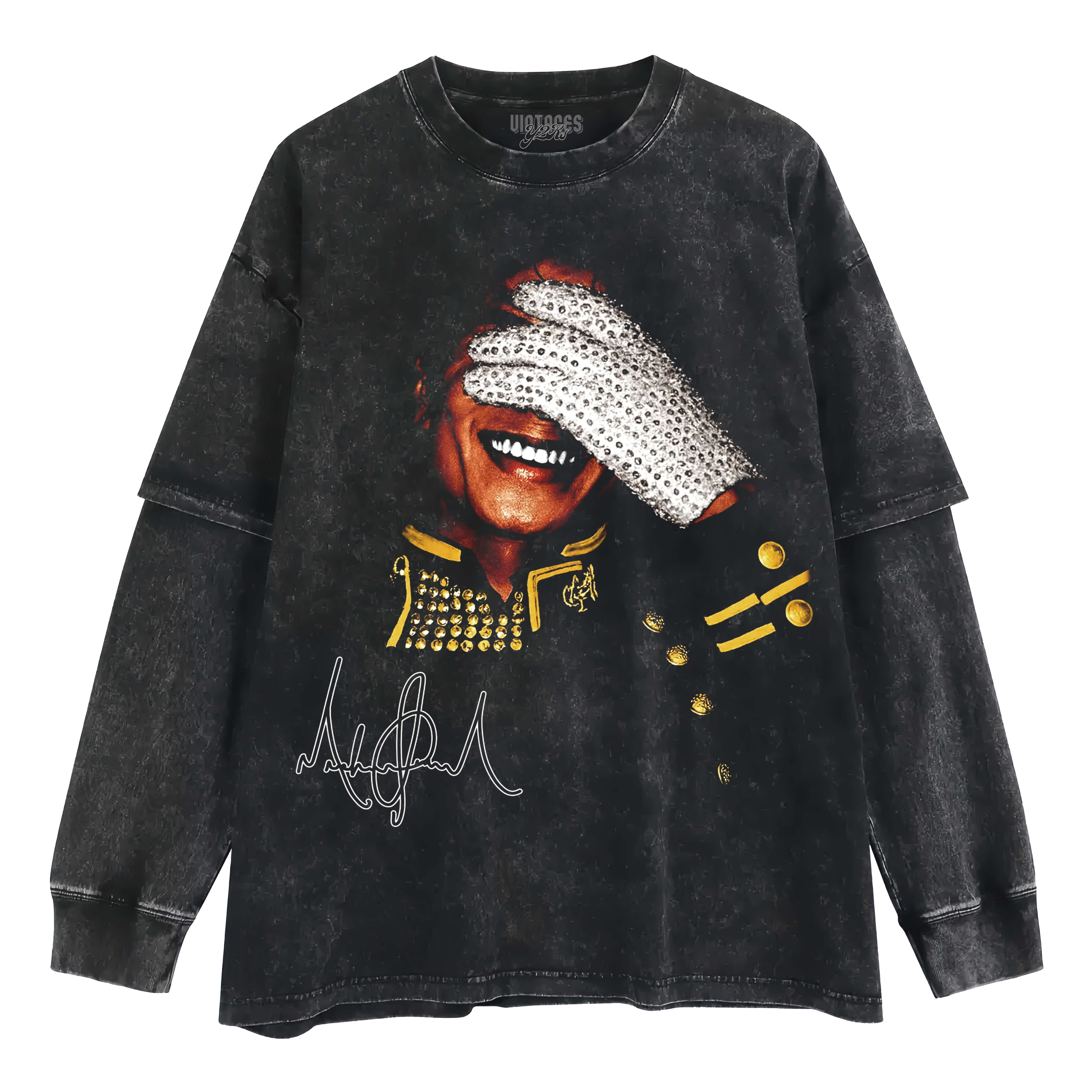 MICHAEL JACKSON GLOVE GRAPHIC LAYERED LONG SLEEVE