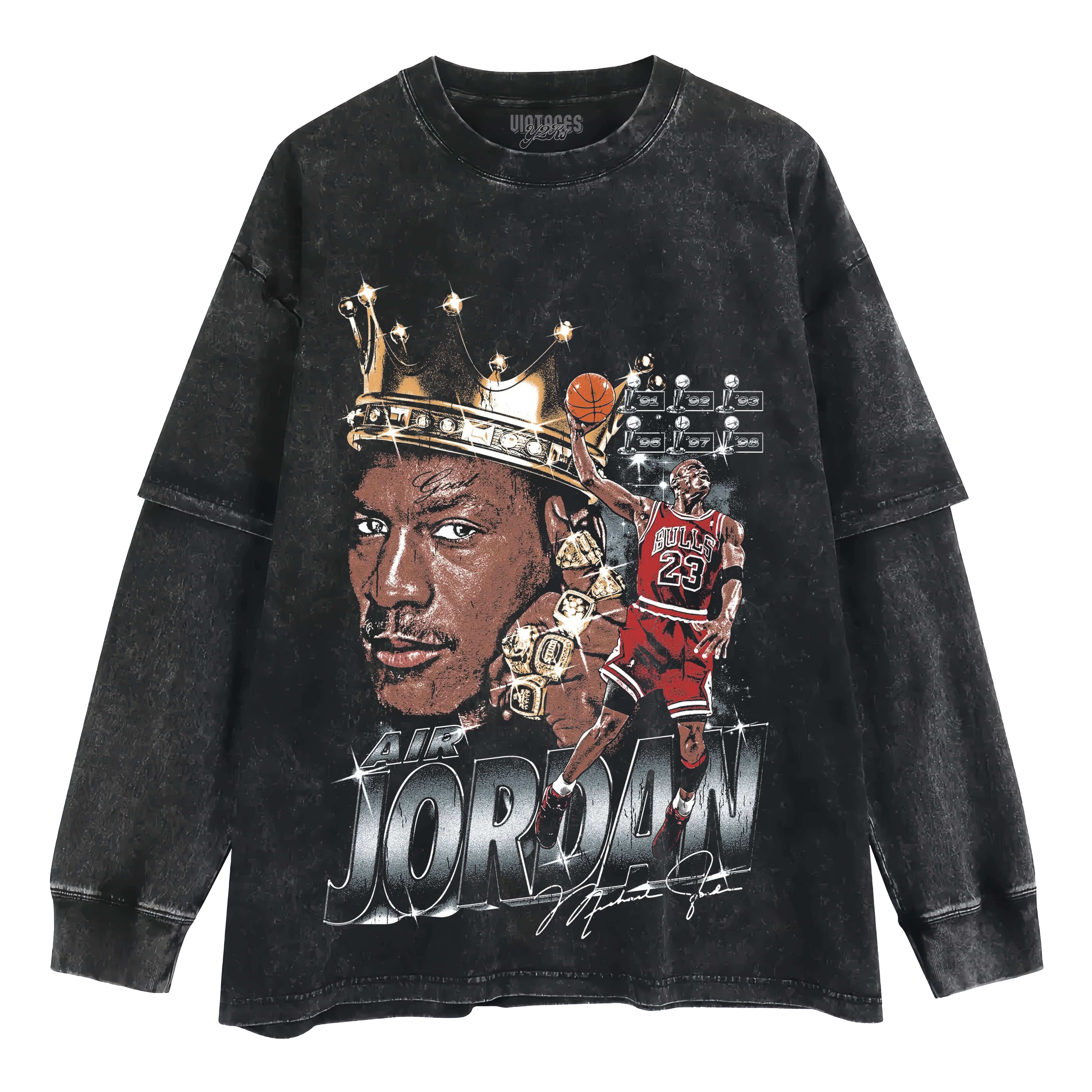 MICHEAL JORDAN CHICAGO BULLS VINTAGE STYLE V3 LAYERED LONG SLEEVE