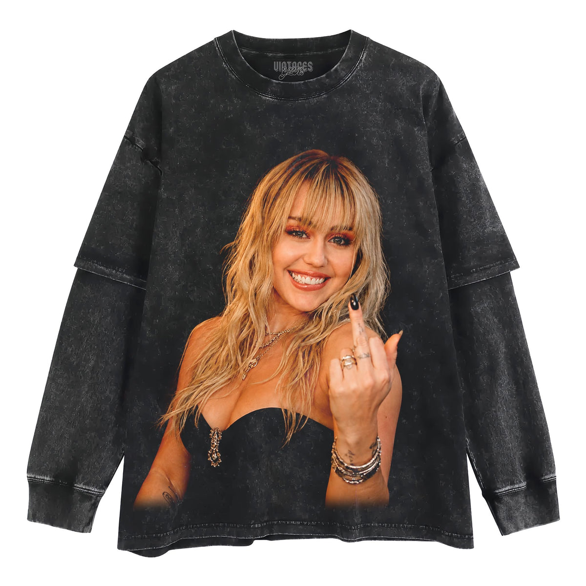 MILEY CYRUS - VINTAGE MIDDLE FINGER TANK TOP & TEE & LONG SLEEVE & LAYERED LS & HOODIE