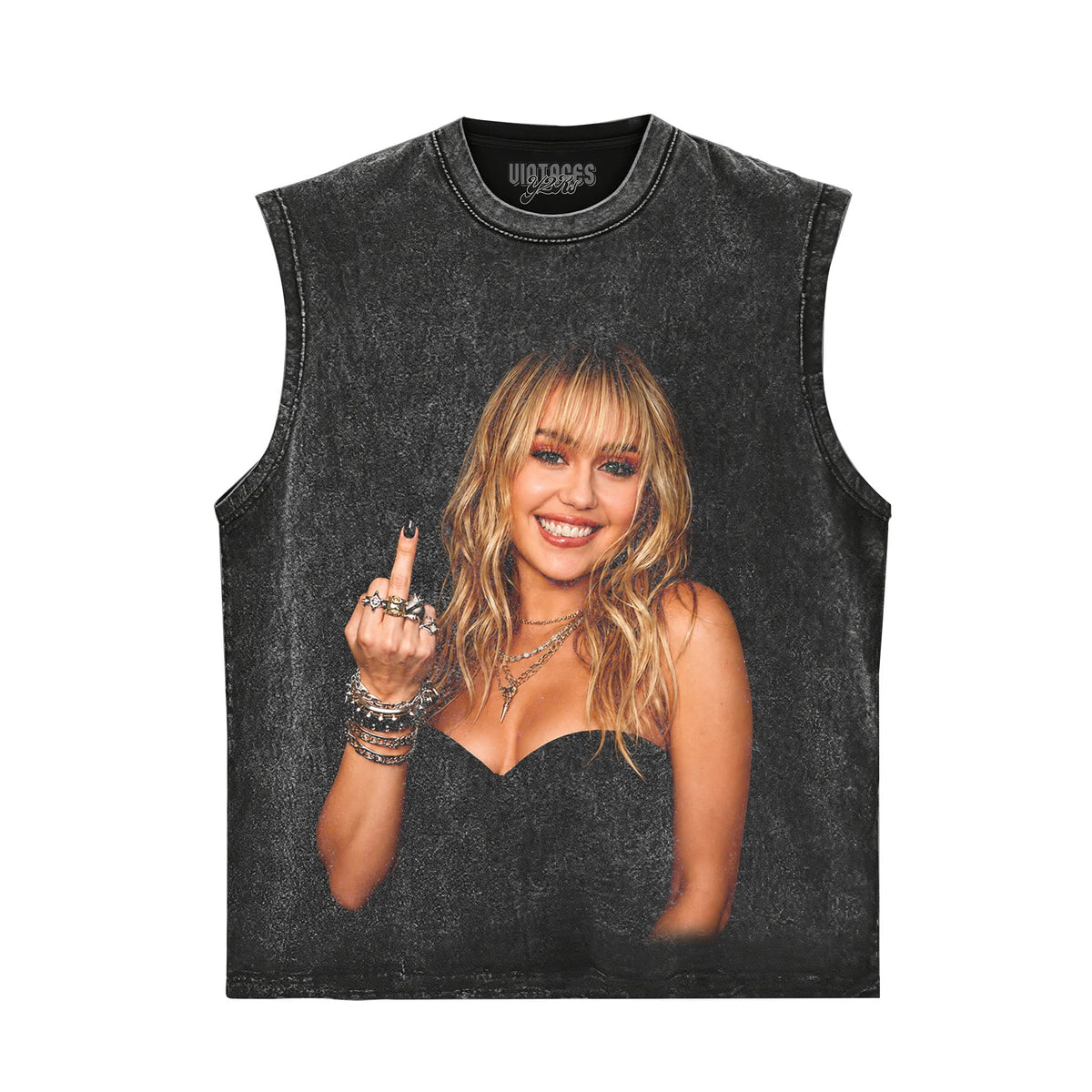 MILEY CYRUS - VINTAGE V2 MIDDLE FINGER TANK TOP & TEE & LONG SLEEVE & LAYERED LS & HOODIE