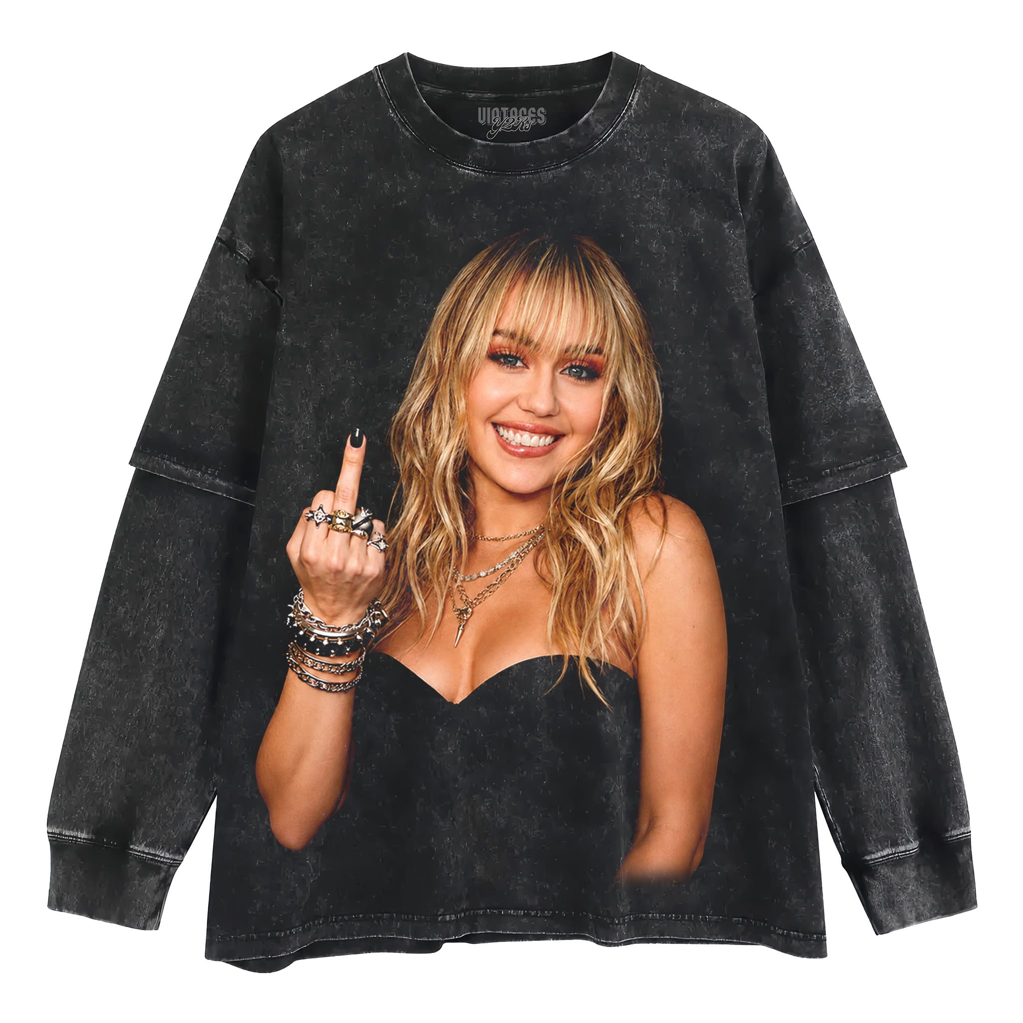 MILEY CYRUS - VINTAGE V2 MIDDLE FINGER TANK TOP & TEE & LONG SLEEVE & LAYERED LS & HOODIE