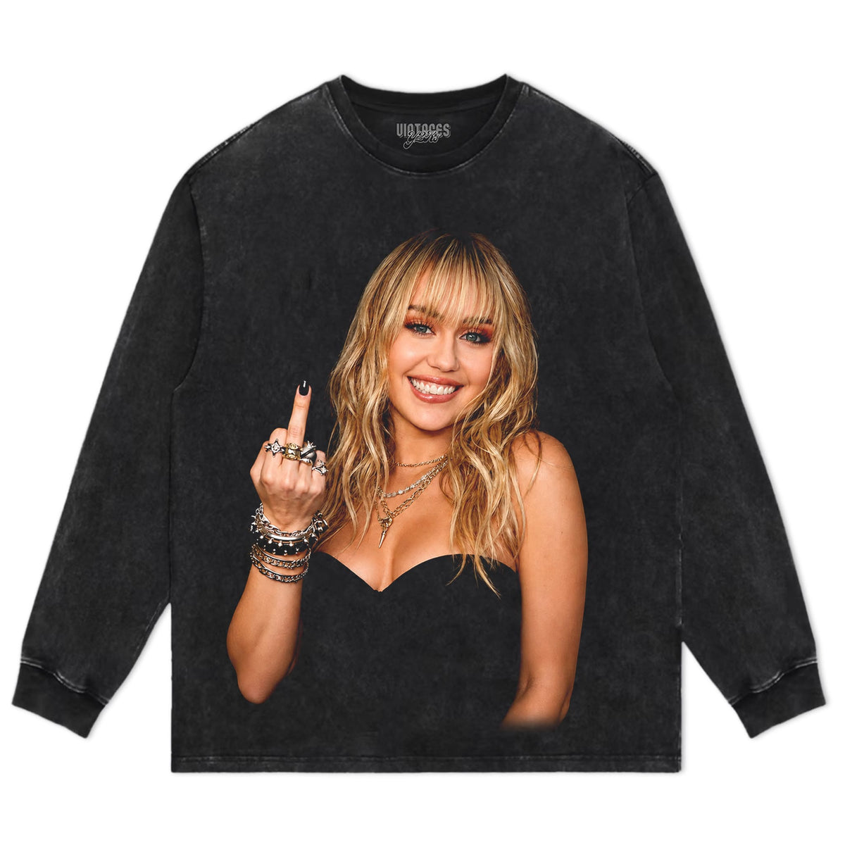 MILEY CYRUS - VINTAGE V2 MIDDLE FINGER TANK TOP & TEE & LONG SLEEVE & LAYERED LS & HOODIE