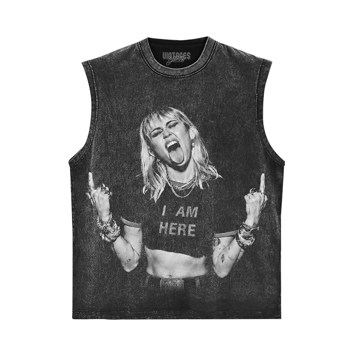 MILEY CYRUS - VINTAGE V3 MIDDLE FINGER TANK TOP & TEE & LONG SLEEVE & LAYERED LS & HOODIE