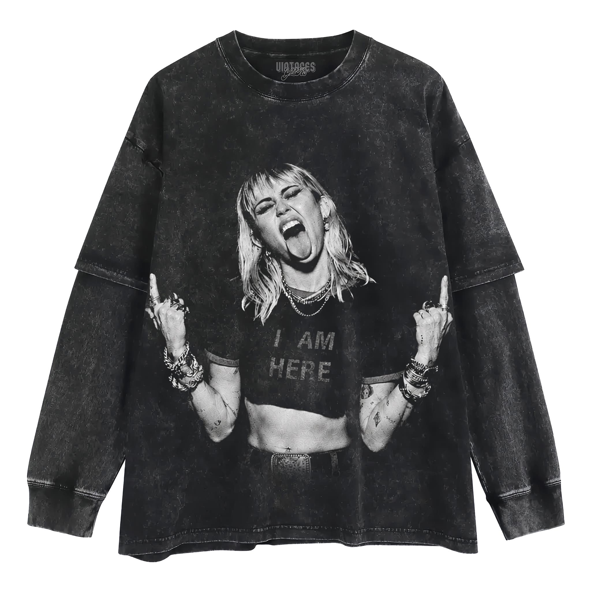 MILEY CYRUS - VINTAGE V3 MIDDLE FINGER TANK TOP & TEE & LONG SLEEVE & LAYERED LS & HOODIE